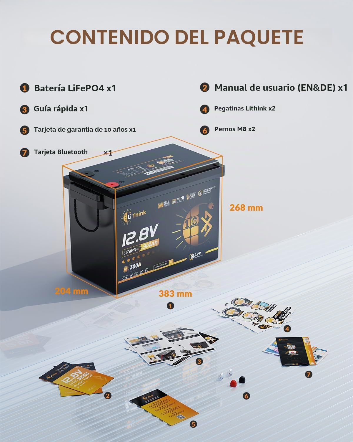 Bateria LiFePO4 12 V 314 Ah, Bateria Solar de con Bluetooth, ECE R10 Certificado Batería Litio con integrado 300 A BMS, Celdas EVE MB31, Capacidad Real de 330 Ah. Para Casas de Motor CB/IEC 62619