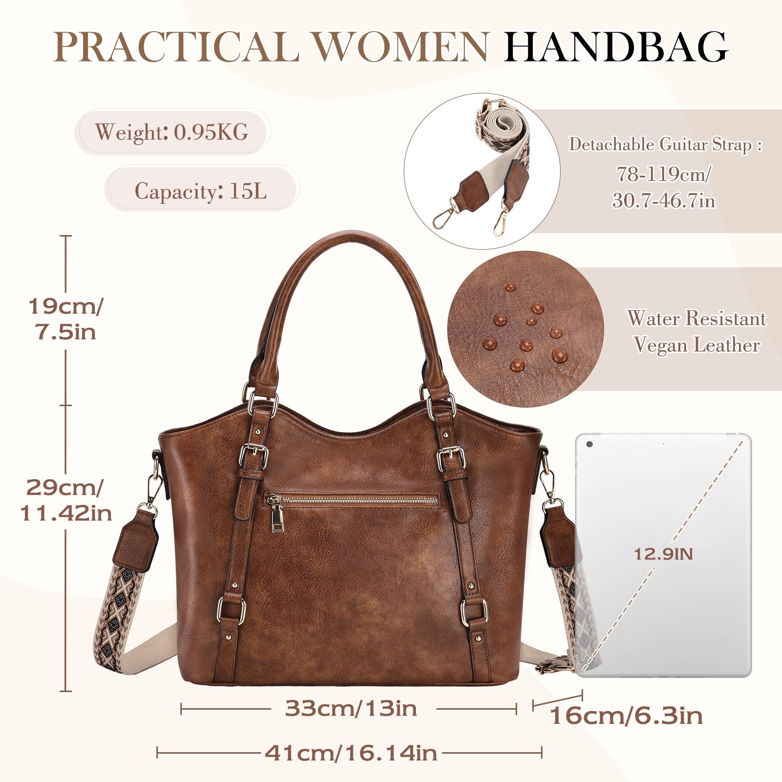 Chase Chic Borsa Donna, Grande Elegante Borse a Mano Tracolla Moda Pelle PU Hobo Tote Clutch Borsette con Tracolla Staccabile