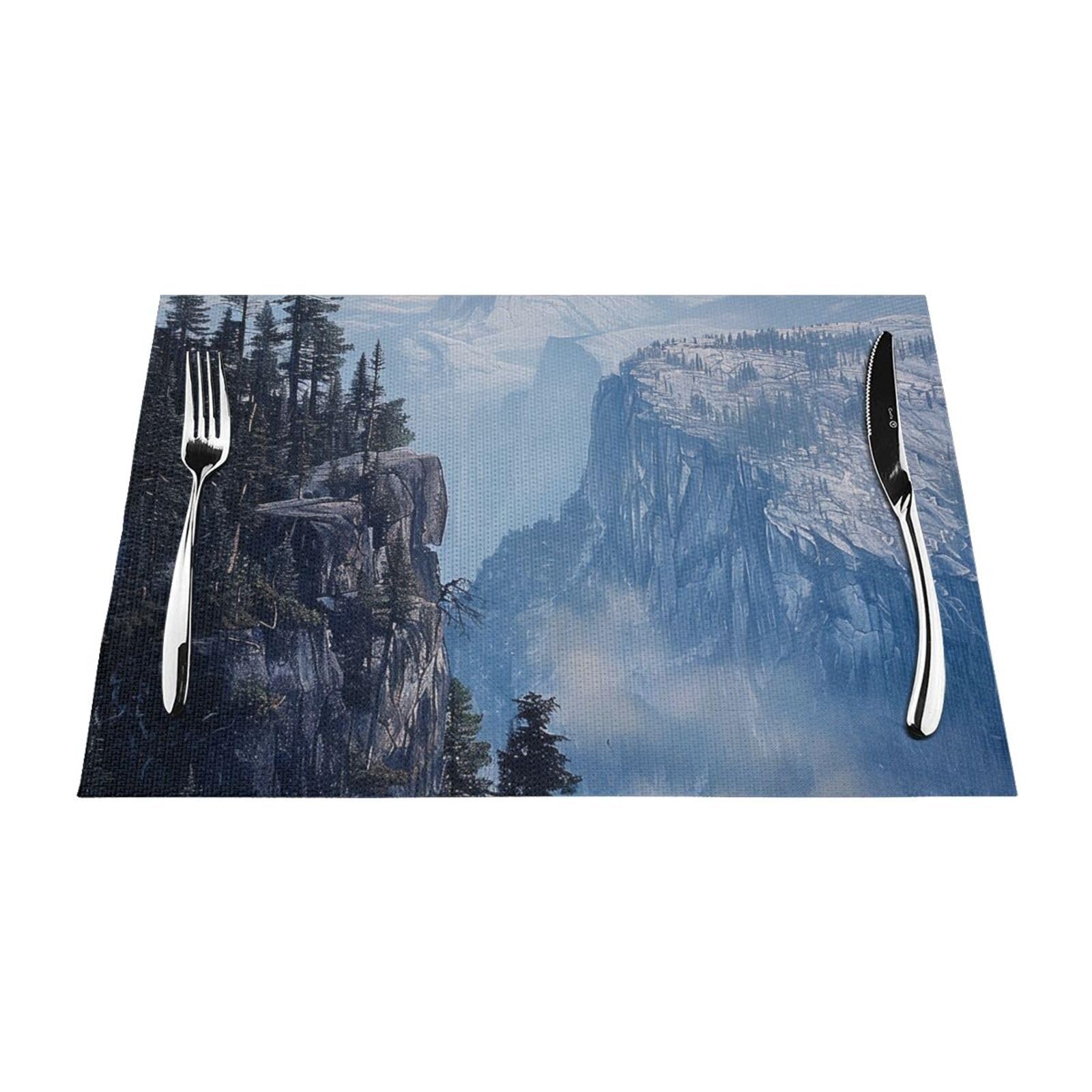 Canadian Smokey Mountain Cliff Printed PVC Placemat 4 PCS for Kitchen Dining Table Heat-resistand Washable Table Mats 18x12 in