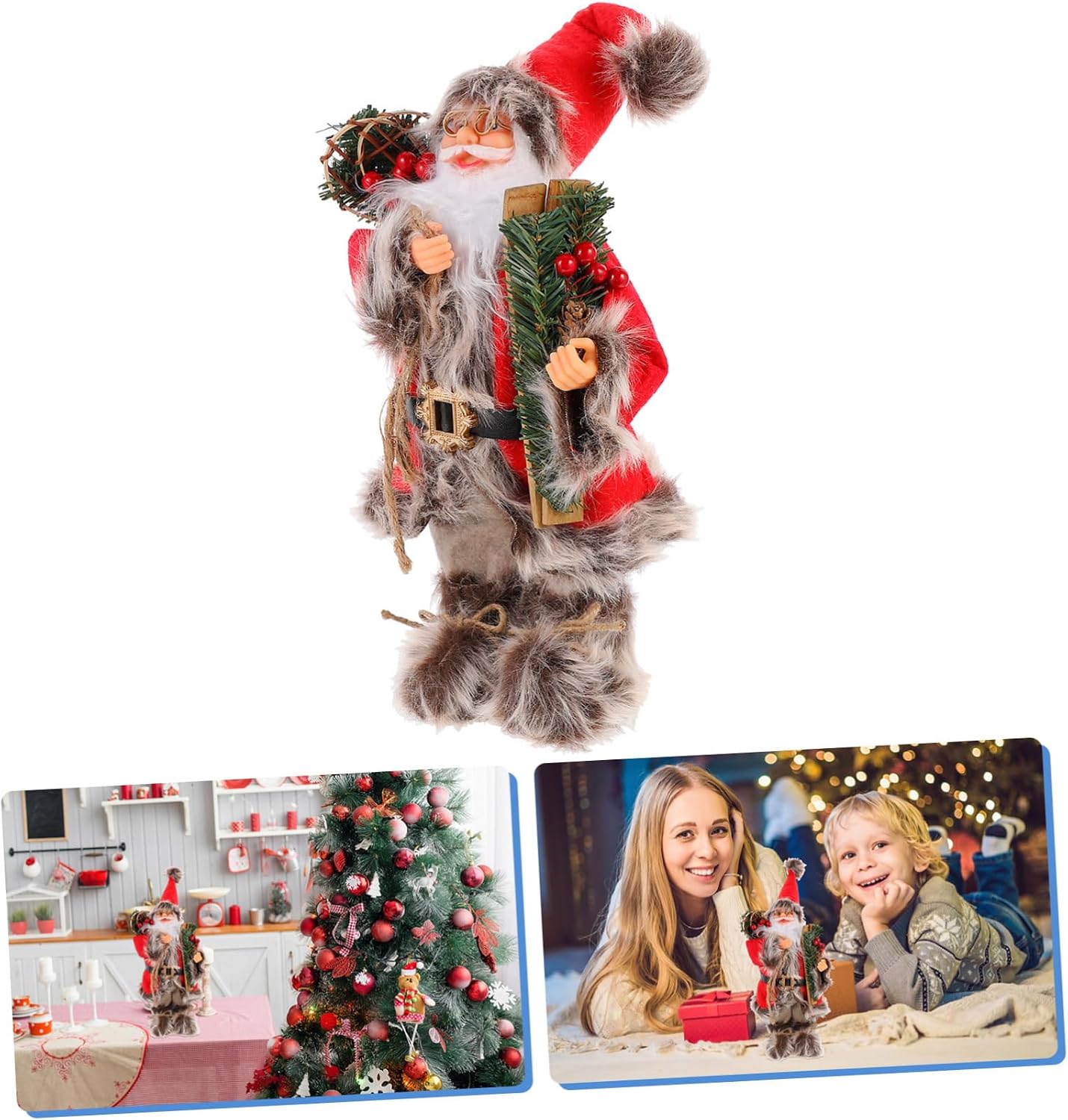 Santa Claus Figurine Ornament for Christmas Window Display Red Santa Doll Decor Adorable Desktop Prop for Holiday Home Decoration