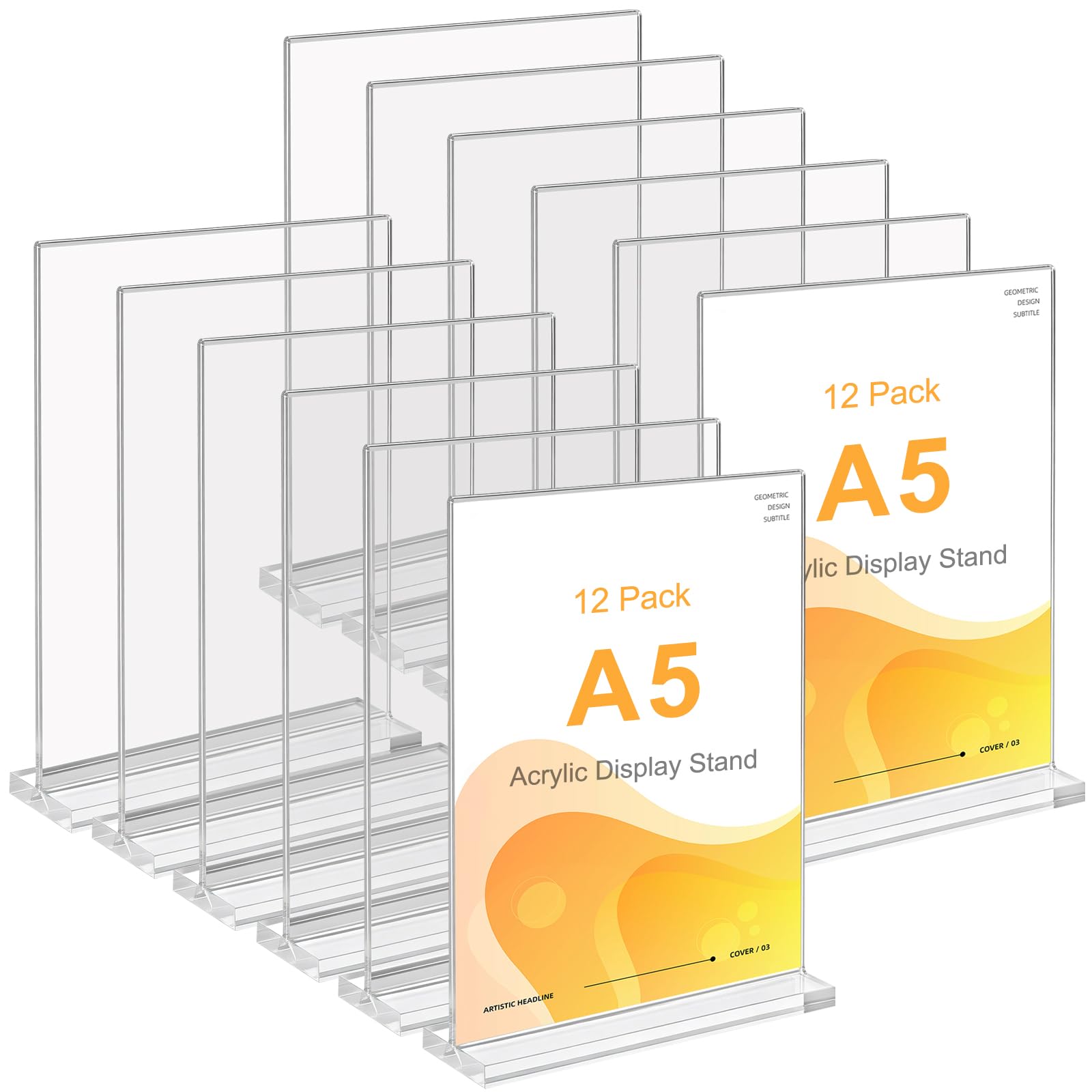 A5 Acrylic Sign Holder 12 Pack, T-Shape Acrylic Display Stand, Clear Perspex Table Sign & Menu Holder for Counter, Café, Shop, Reception