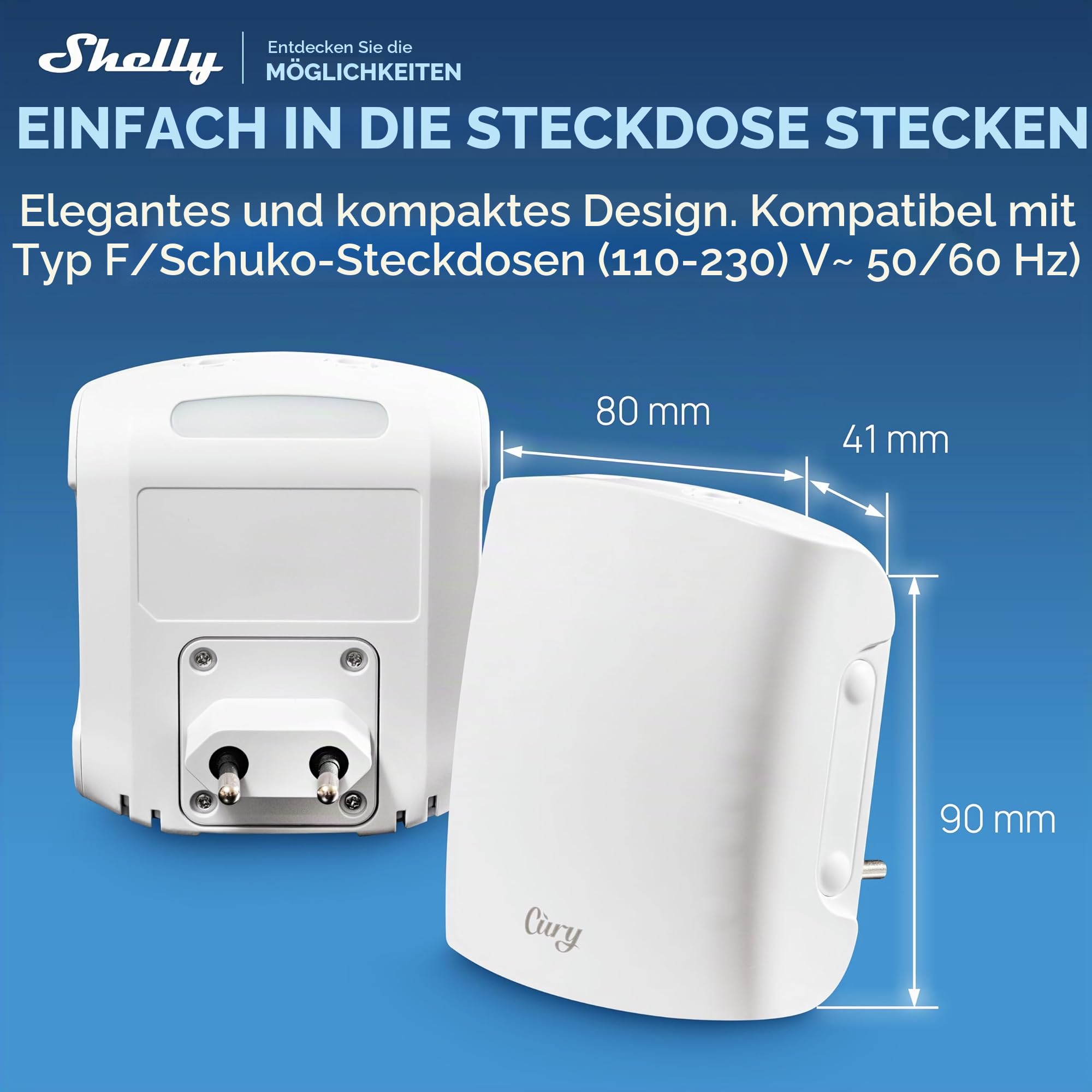 Cury by Shelly - WLAN Smart Lufterfrischer mit Schutzfunktion, Duft, Mückenabwehr, Automatisches Umschalten, Steckdosen Diffusor, Wasserloser Raumduft, LED-Beleuchtung, Zeitschaltuhr