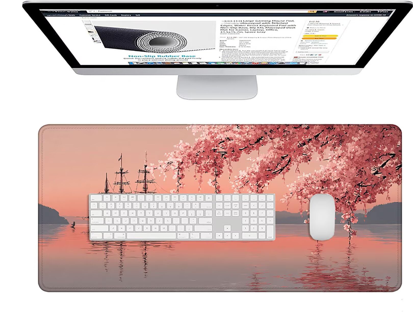 Tappetino Mouse Gaming Rosa Tappetino Mouse XXL 1000x500x3 mm, Fiore Mousepad Accessori Gaming con Bordi Cuciti, Sottomano Scrivania Migliorare la Precisione e la Velocità per Giocatori, Regalo w-3398