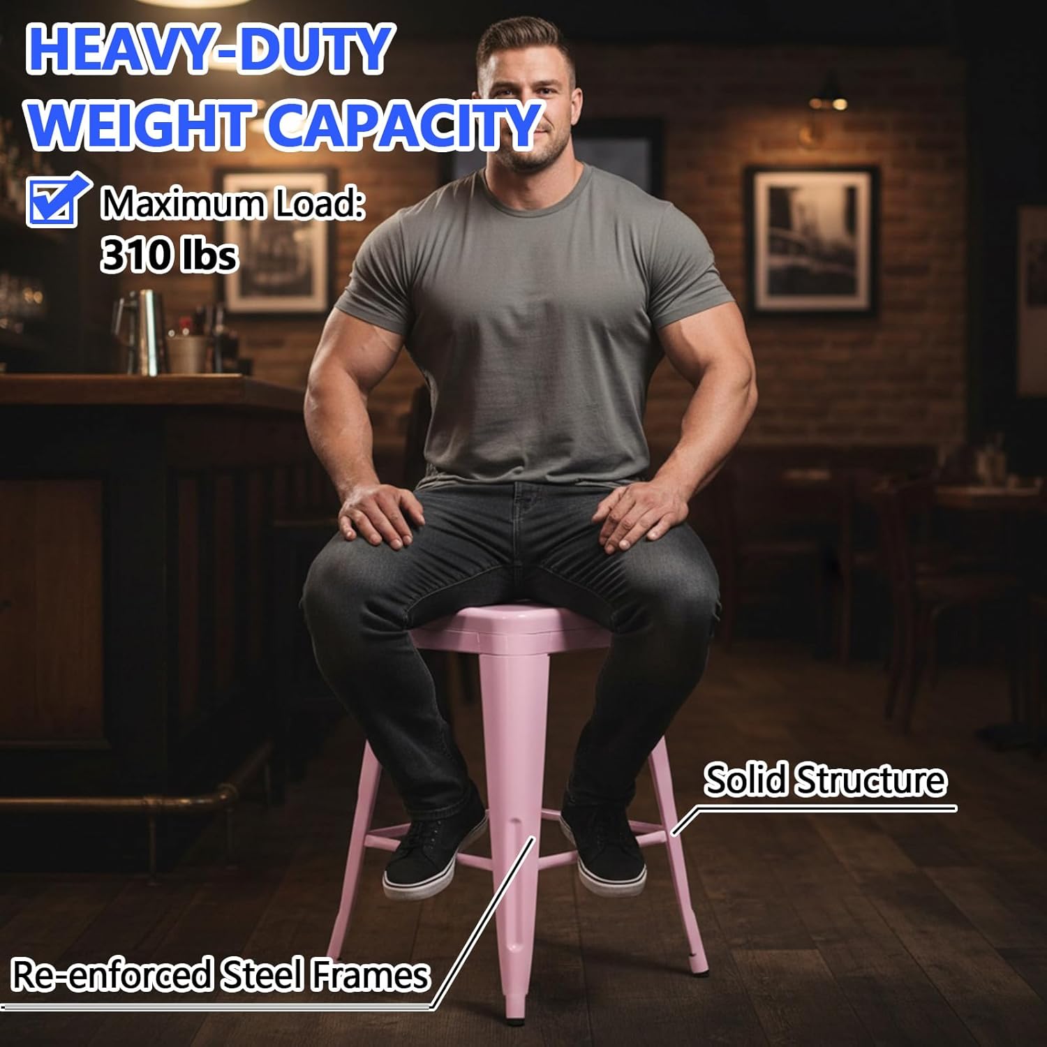 Pink Metal Bar Stools Set of 4, 24 Inch Tall Outdoor Bar Stools, Counter Height Backless Barstools, Industrial Outdoor Barstools for Patio Kitchen Dining Room Bistro (Pink, 24 inch)