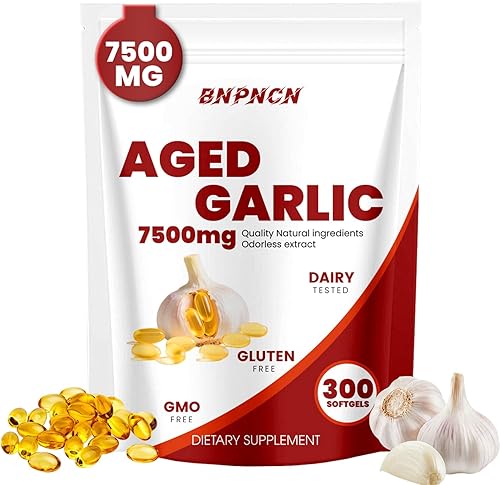 Extracto de ajo envejecido inodoro 7500 mg, sin OMG, sin gluten  Apoya la salud inmune  Bulbo Allium Sativum cultivado  Potente suplemento