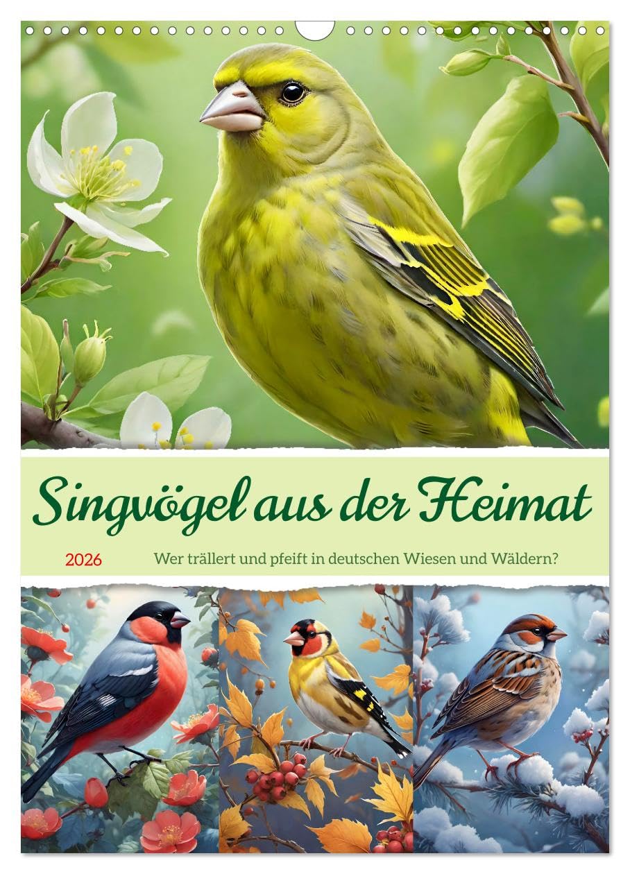 Songbirds from the homeland UK-Version (Wall Calendar 2026 DIN A3 Portrait), CALVENDO 12 Month Wall Calendar โ image 1