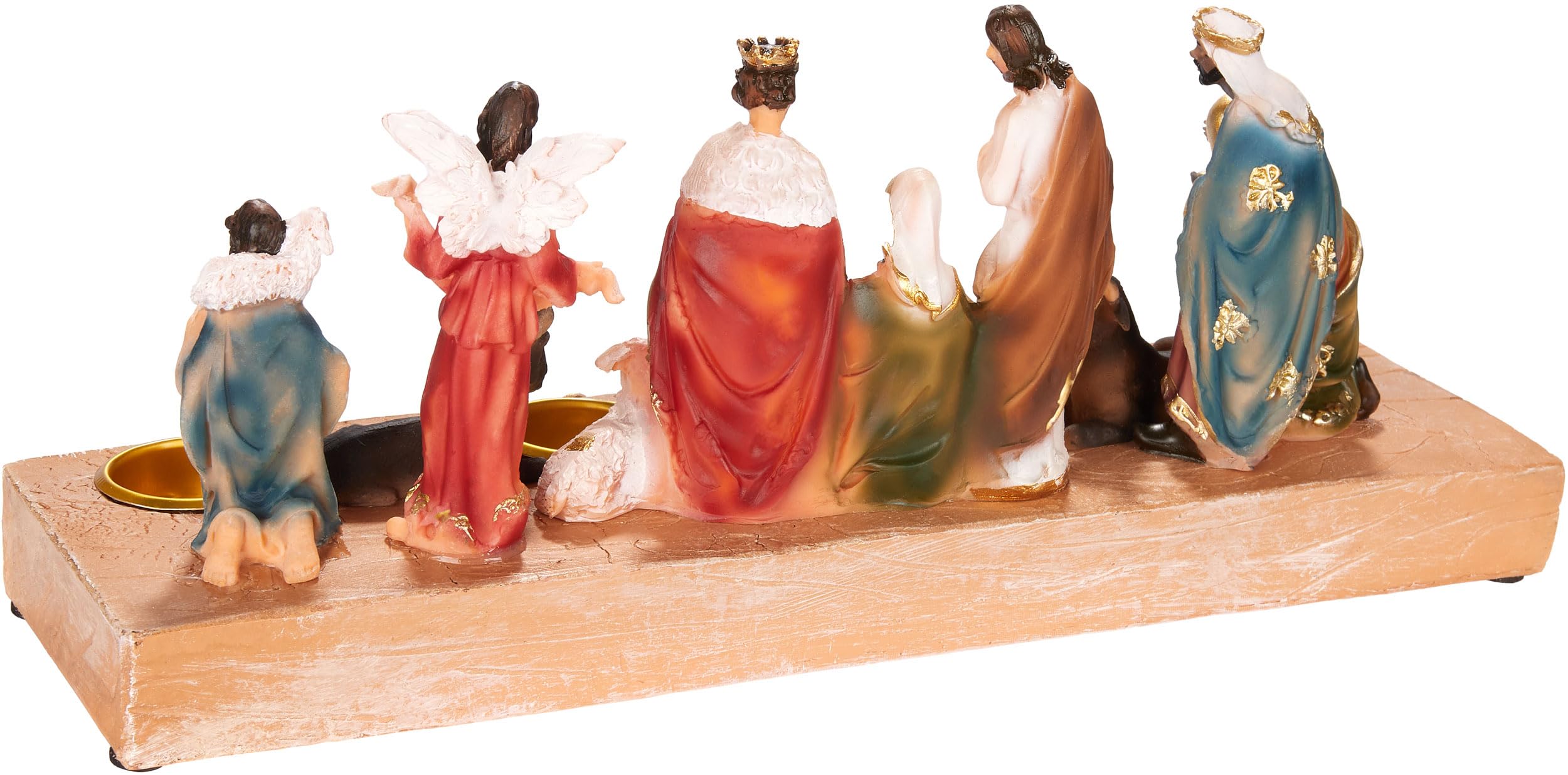 BRUBAKER Krippenfigur Kerzenhalter - Weihnachtskrippe für Kerzen mit 3 cm Ø - 29 cm Tischkrippe Weihnachtsfigur mit handbemalten Figuren Jesus, Maria, Josef und Könige - Adventskerzen Halter