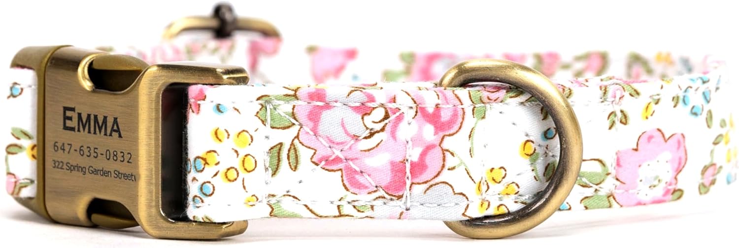 Personalized Dog Collar with Name and Phone Number Engraved,Adjustable Custom Puppy Collar,Organic Cotton Pet Collar for Small Medium Large Boy Girl Dogs