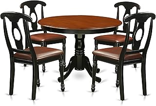 East West Furniture Hartland 5-Piece Wood Leather Seat Dining Set in Black