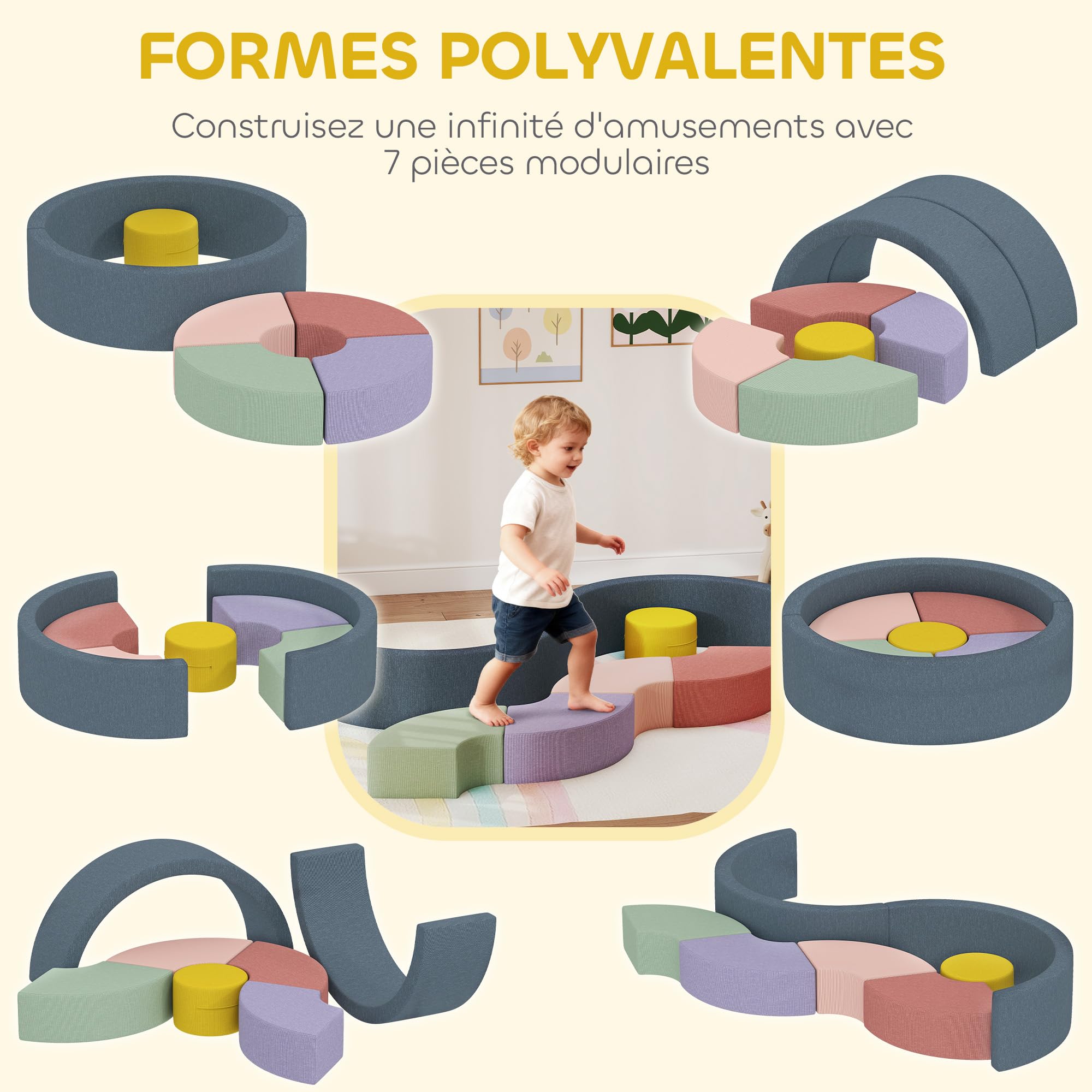AIYAPLAY Parcours motricité bébé en Mousse 7 PCS, Module motricité bébé avec Housse Lavable, Jouets éducatifs Ramper et Grimper pour Enfants d'âge préscolaire, Multicolore