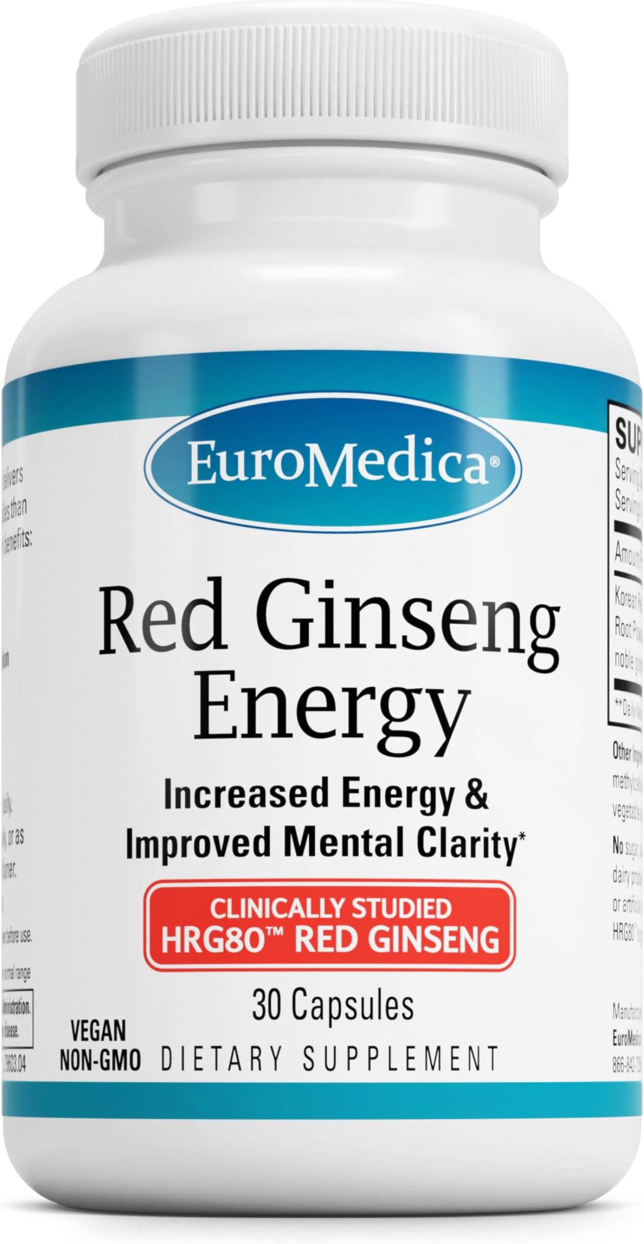 HRG80 Red Ginseng Energy - Daily Energy & Focus - 30 Count | Daily Energy, Focus and Vitality Support. 30 capsules.