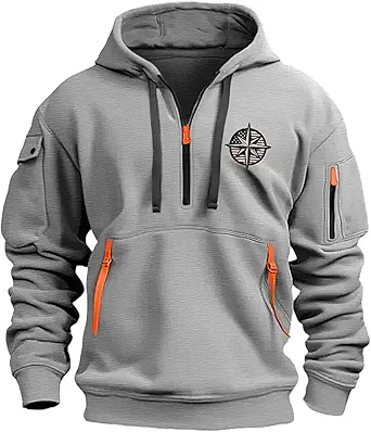 Fall Winter Quarter Zip Hoodie Men Pullover Tactical Sweatshirt Vintage Long Sleeve Casual Hoodies with Pockets