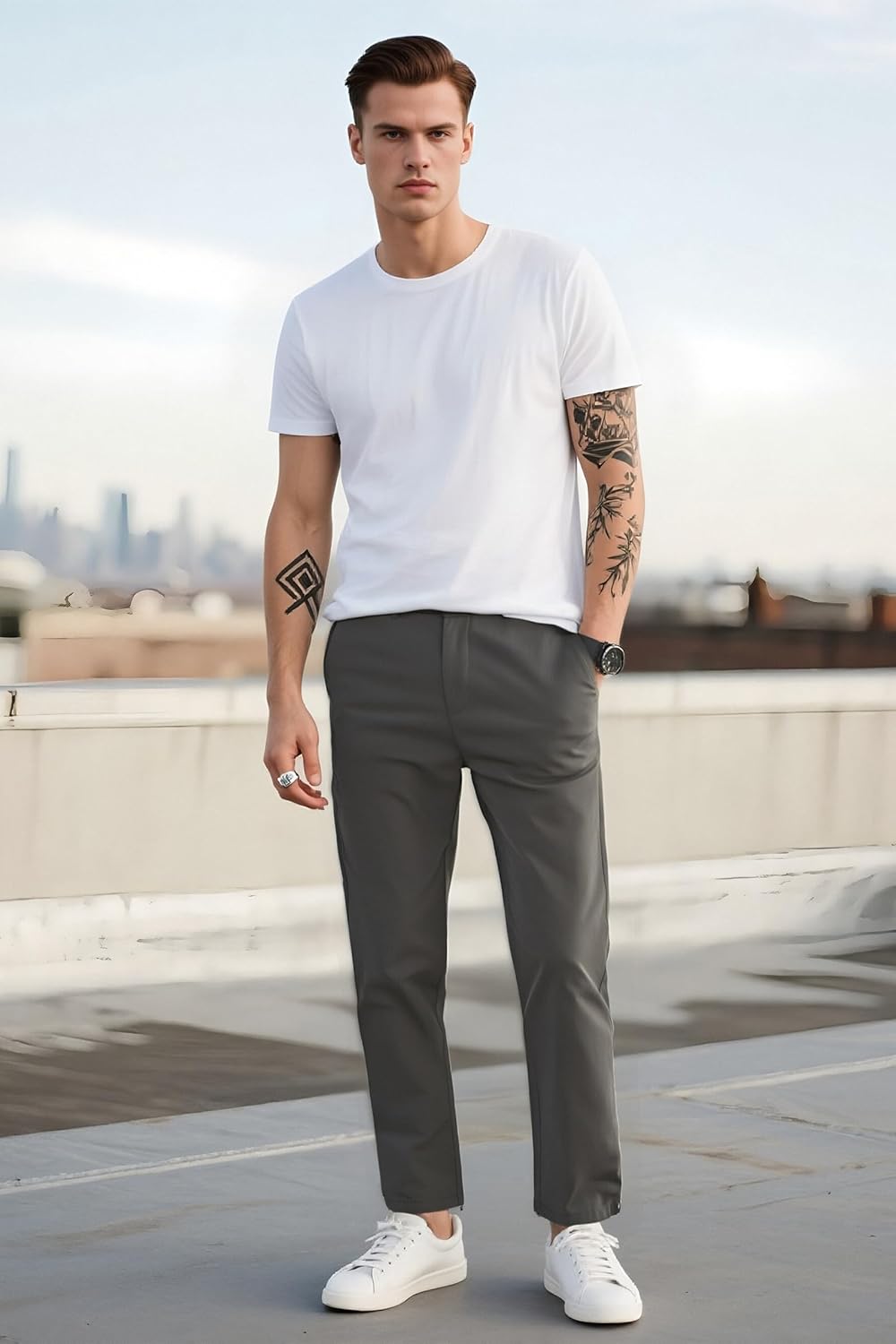 Plaid&Plain Men’s Slim Fit Khaki Pants Men’s Tapered Chino Pants - Image 3