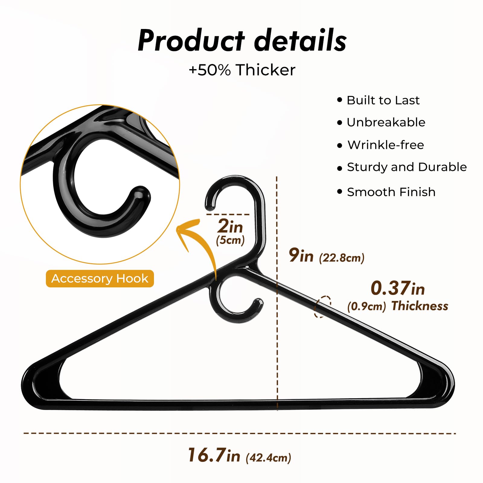 HOUSE DAY Grucce appendiabiti in plastica di alta qualità, confezione da 12, super resistenti, capacità 9,1 kg, resistenti, colore nero, per vestiti da adulti, resistenti per cappotti, giacche, jeans