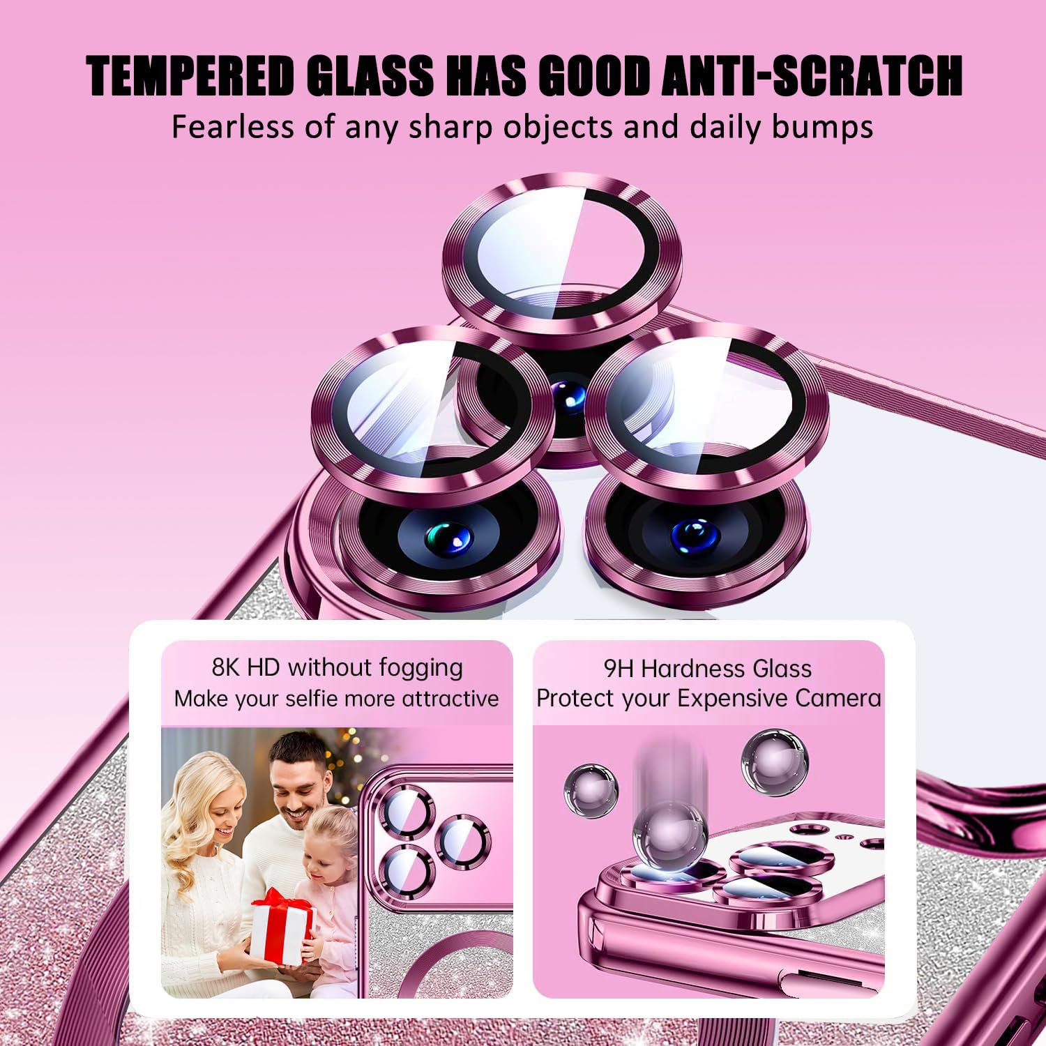 Misscase for iPhone 17 Pro Case Compatible with MagSafe,Built-in Camera Lens Protector Full Protection Soft TPU Anti-Scratch Anti-Fingerprint Magnetic Glitter Slim Case Cover 6.3 inch Pink - Image 5