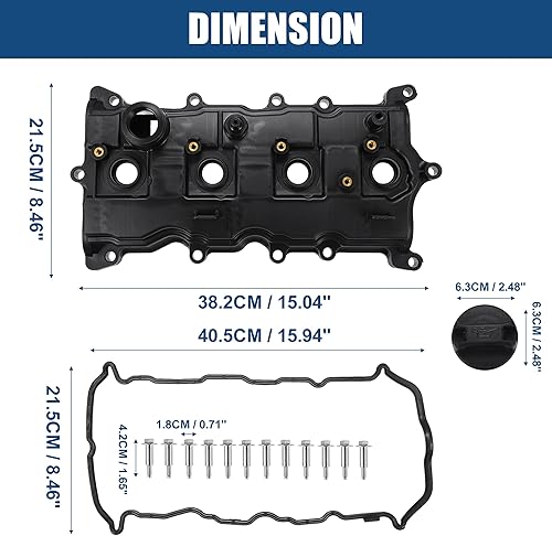 Miniatura 5 de X AUTOHAUX Tapa de válvula del motor del árbol de levas con kit de pernos de junta Válvula PCV y tapa de aceite NO.13264JA00A13270JA00A para Nissan