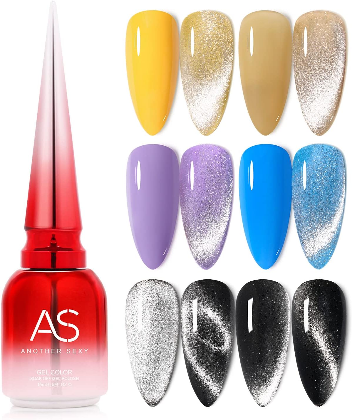 9D Wide Cat Eye Gel Nail Polish,Galactic Effect Magic15ml Soak Off UV LED Auroras Gel Polish (Silver)