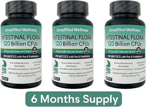 Miniatura 6 de Probiótico de flora intestinal 6 meses Suministro 120 mil millones de UFC 36 cepas seleccionadas y prebióticos apoyo digestivo sin gluten, sin OMG,