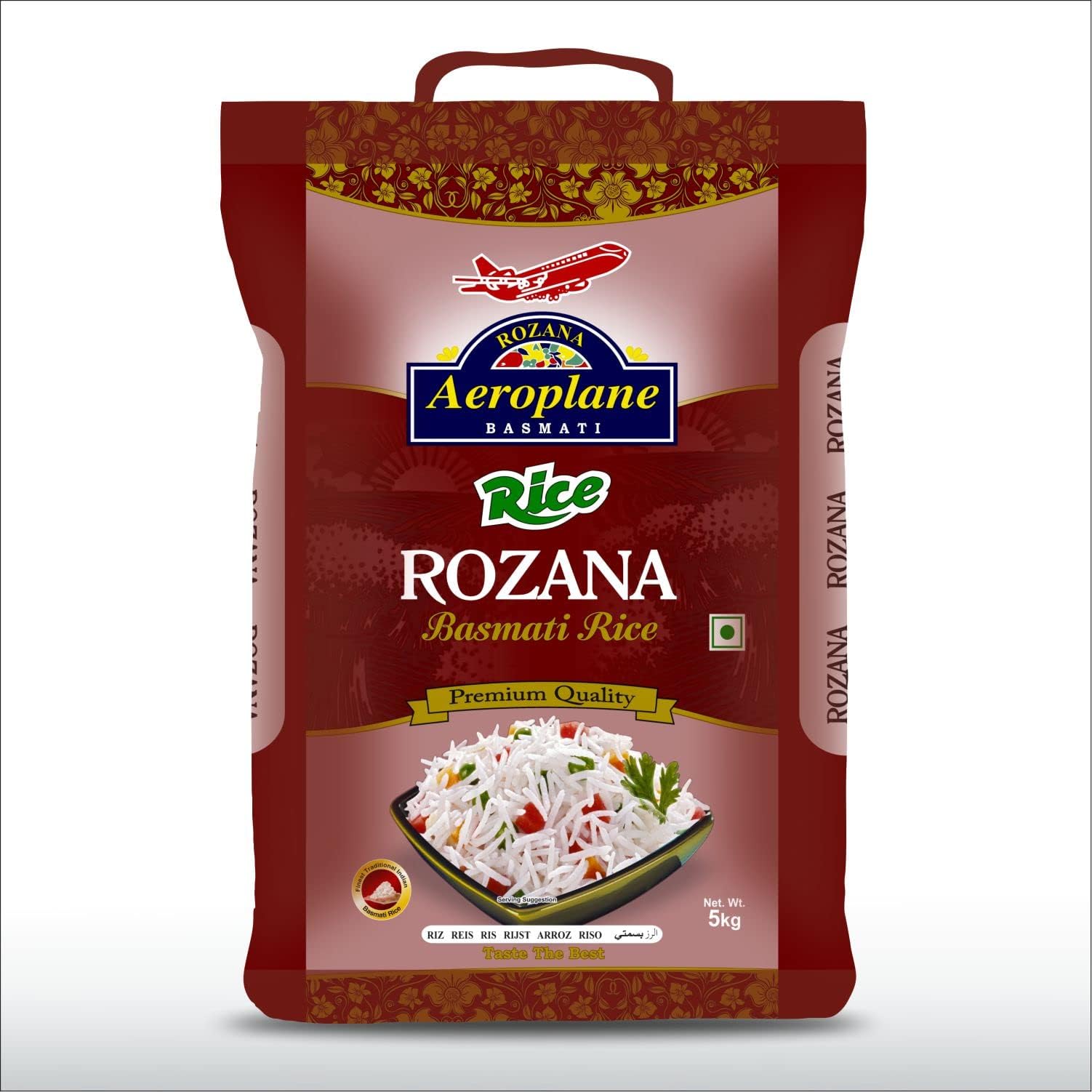 Aeroplane Rozana Premium Basmati Rice | Perfectly Aged | Long Grain with Rich Aroma Basmati Rice, 10 Kg