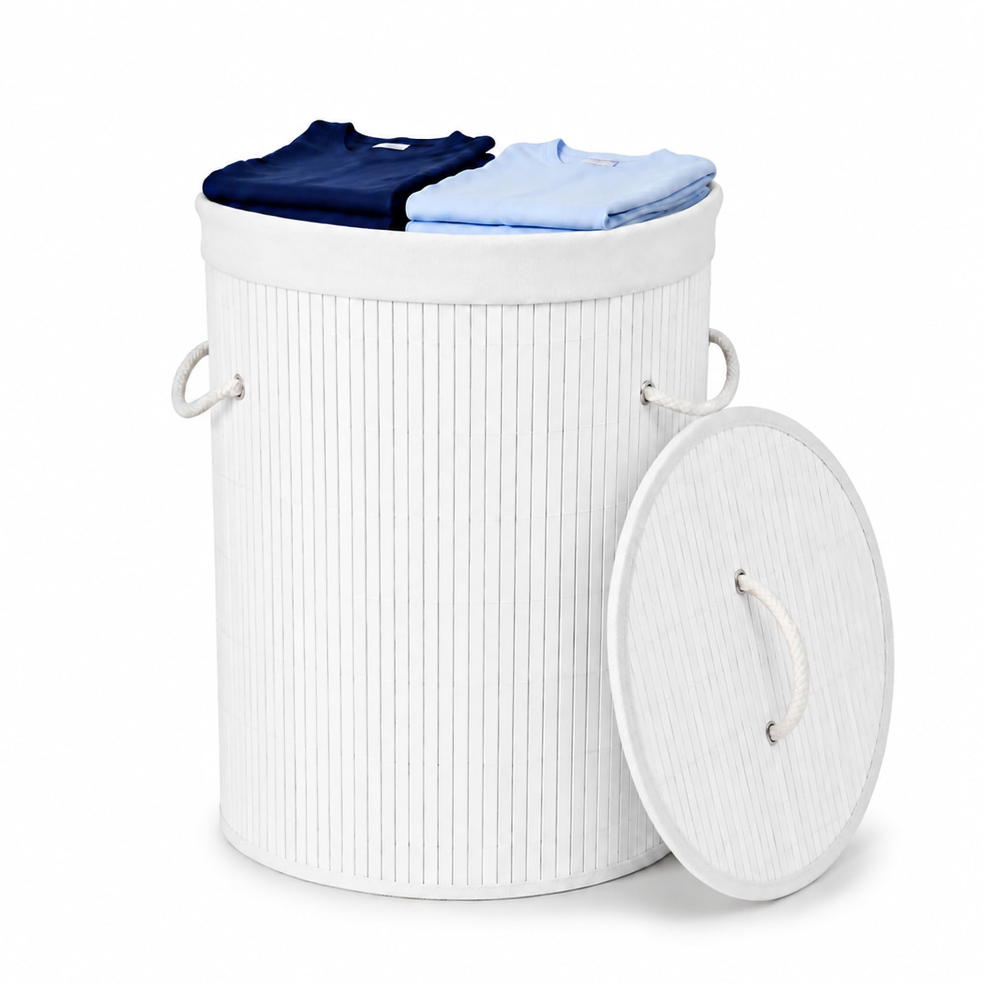 RAVQENIA Bamboo Laundry Basket with Lid – 48 L Round Laundry Hamper