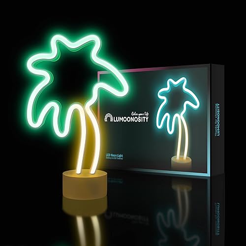 Miniatura 2 de Lumoonosity Palm Tree Lights - Letrero de neón de palmera verde y amarillo para dormitorio, sala de juegos, luz de neón con bateríaUSB, con soporte