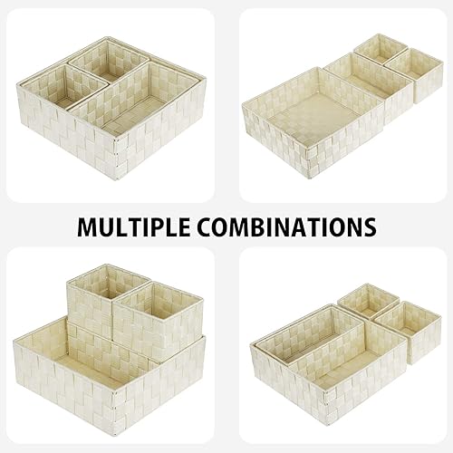 Miniatura 73 de Posprica Cestas de almacenamiento tejidas para organizar, pequeñas cestas negras de cubo organizador divisor para cajón, armario, estante, aparador,