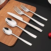 Vista 3 de JASHII Juego de cubiertos de acero inoxidable plateado de 20 piezas con mango cuadrado, cubiertos duraderos, pulido con espejo, servicio para 4