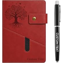 HINFKA Personalized Leather Notebook with Pen Custom Name and Text Journal