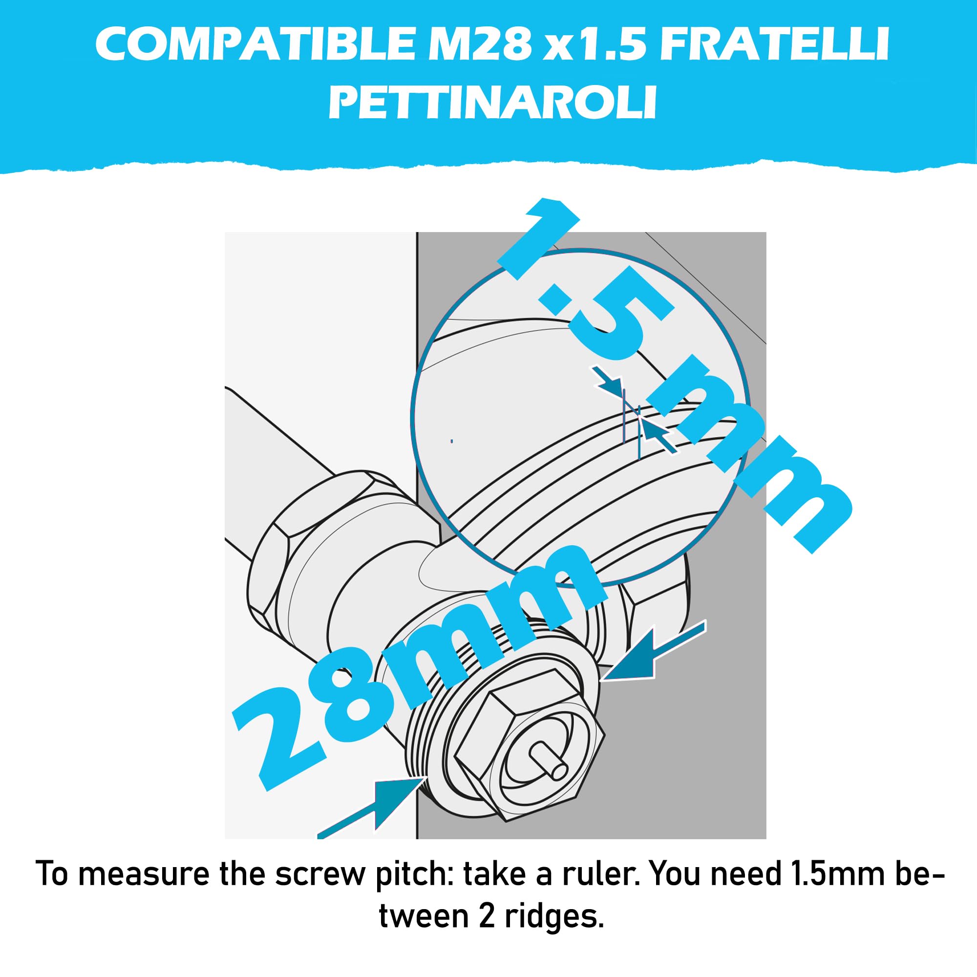 BLUMKRAFT Metal adapter Compatible with Fratelli Pettinaroli radiators M28 x1.5 to M30 x 1.5 for Thermostat/thermostatic head M30x1.5 male - Image 3
