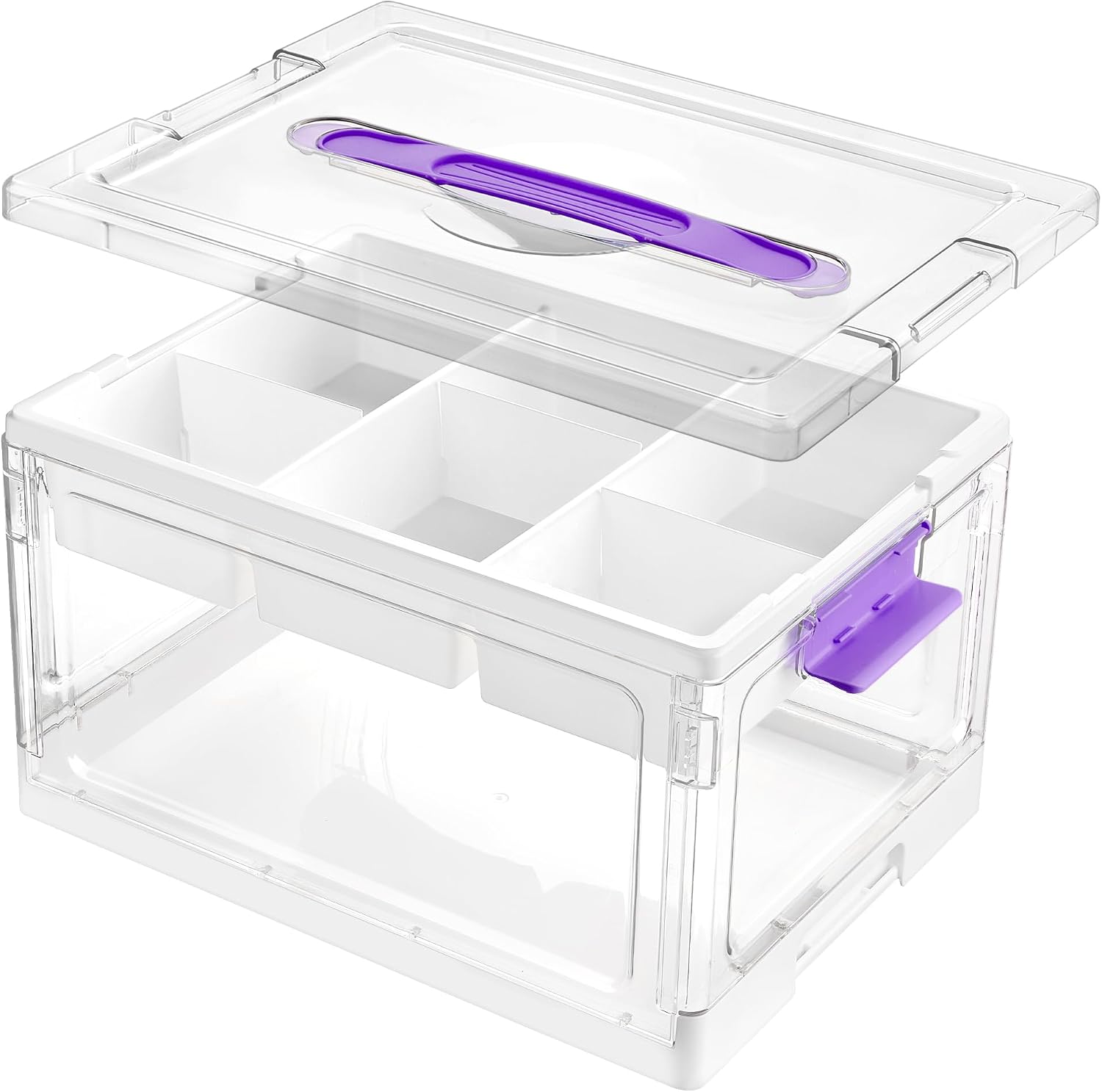 Vtopmart 24 QT Clear Craft Organizer with Removable Tray & Dividers,Purple,1 Pack