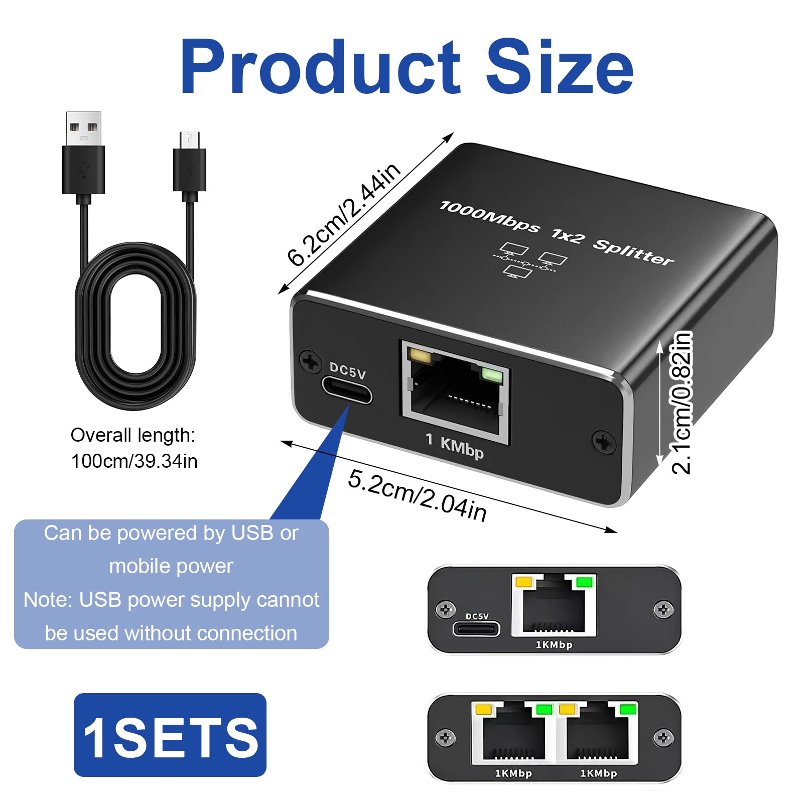 Switch Di Rete LAN A 2 Porte VCELINK – 2 In 1 O 1 In 2, Meccanico, Supporta 1000 Mbps E PoE, Plug&play, Nero