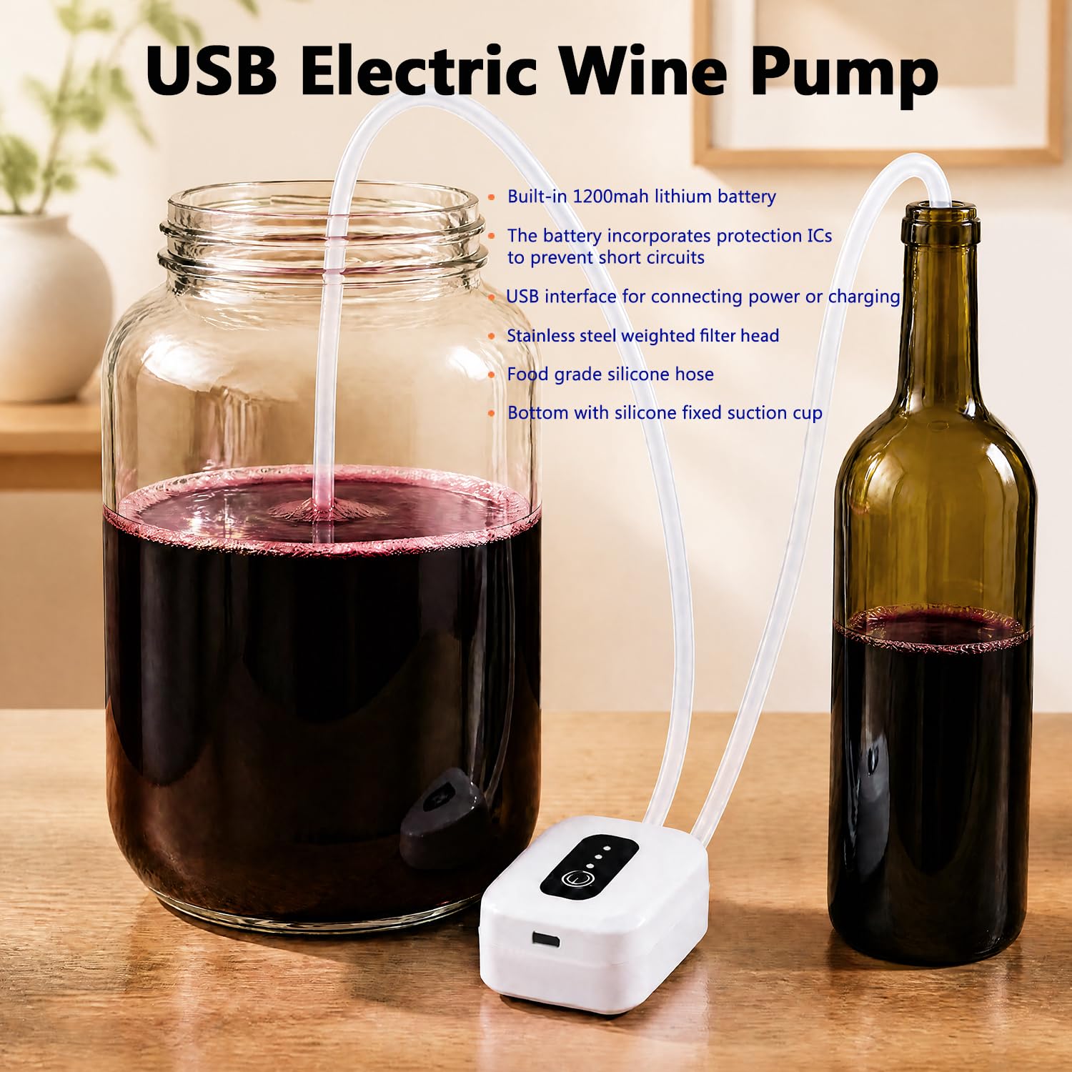 Bomba de transferencia de vino recargable