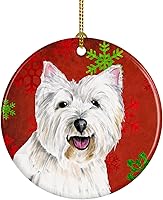 Vista 15 de Caroline's Treasures Dachshund copos de nieve rojos y verdes, adorno de cerámica de Navidad para colgar en el árbol de Navidad, decoración