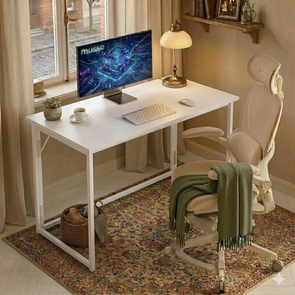 MUSSO F5 Klappschreibtisch, 80 x 40 cm, Montagefrei, Weiß | 80 x 40 cm Platte, klappbar, montagefrei, Homeoffice, Studium und Basteln