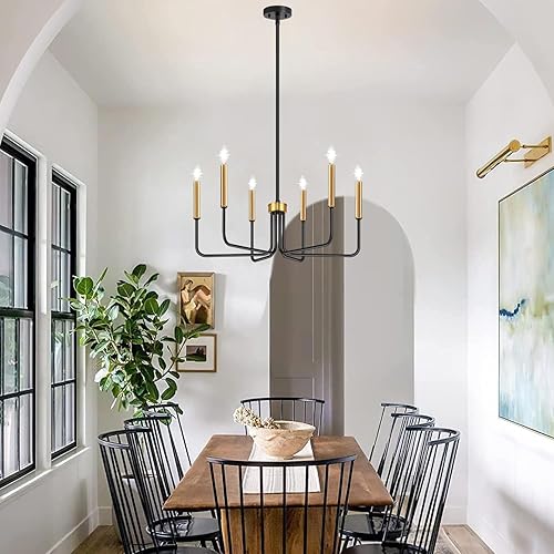 Miniatura 6 de Candelabro negro y dorado, lámpara de granja de 6 luces para comedor, accesorios de iluminación colgantes, lámparas de comedor, lámpara industrial