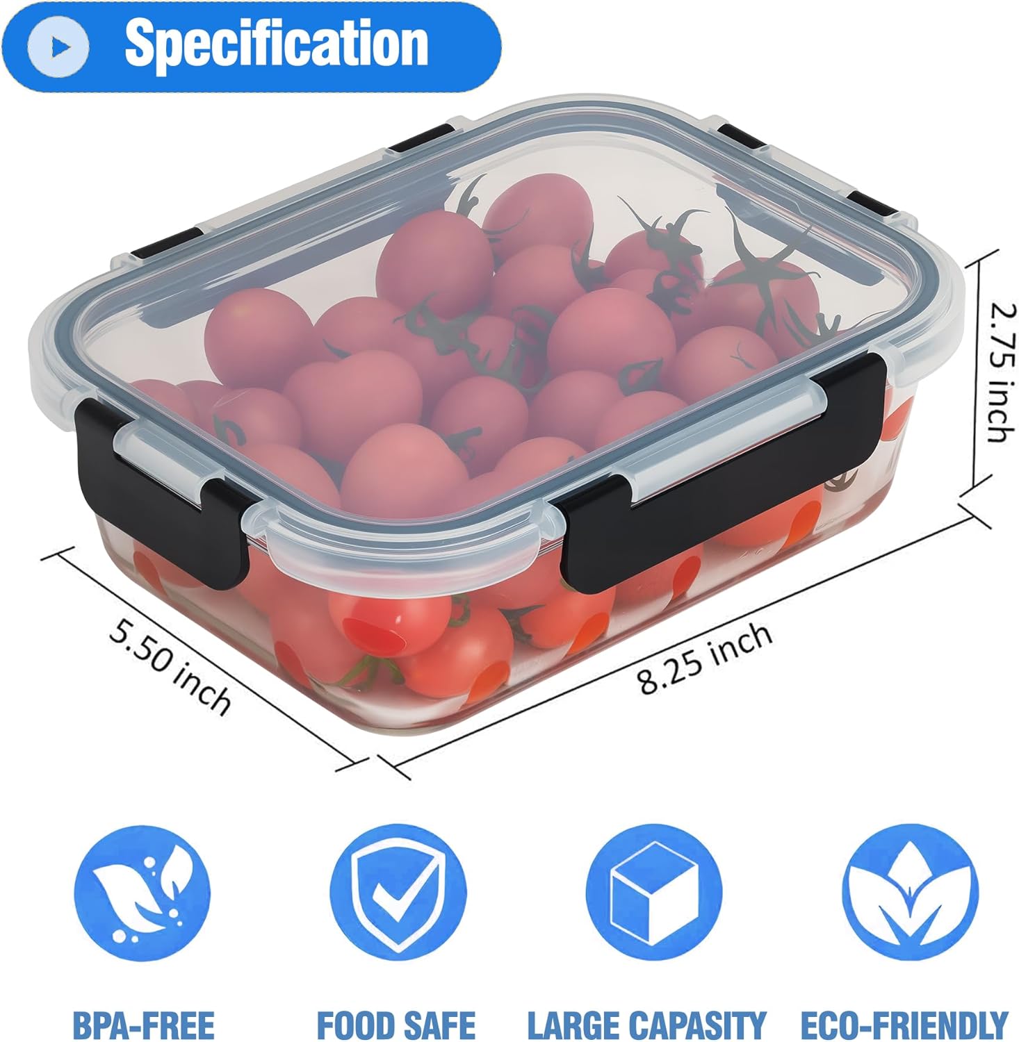 5-Piece Set, 36 oz Glass Meal Prep Containers with Snap-Lock Lids, Airtight Lunch Containers, Microwave, Oven, Refrigerator & Dishwasher Safe,Black - Image 3