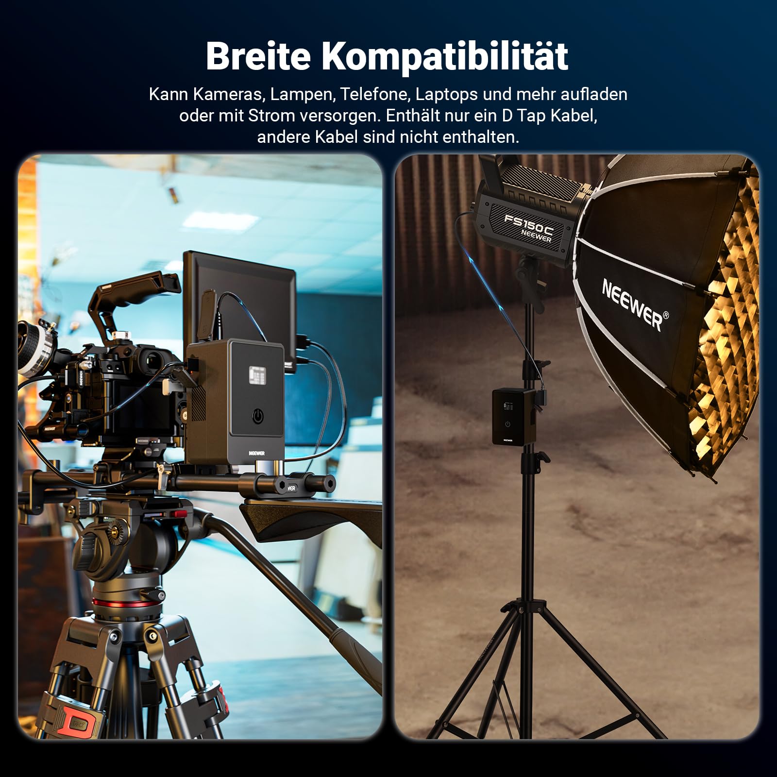 NEEWER Mini V Mount Battery, 6800mAh, 99Wh, 14,5V, Mini V Mount Akku mit 65W PD Typ C/D Tap/BP/USB A/Dual DC Anschluss/OLED Display V Lock Akku für Kamera, Camcorder, Monitor, Videoleuchte, PS099E