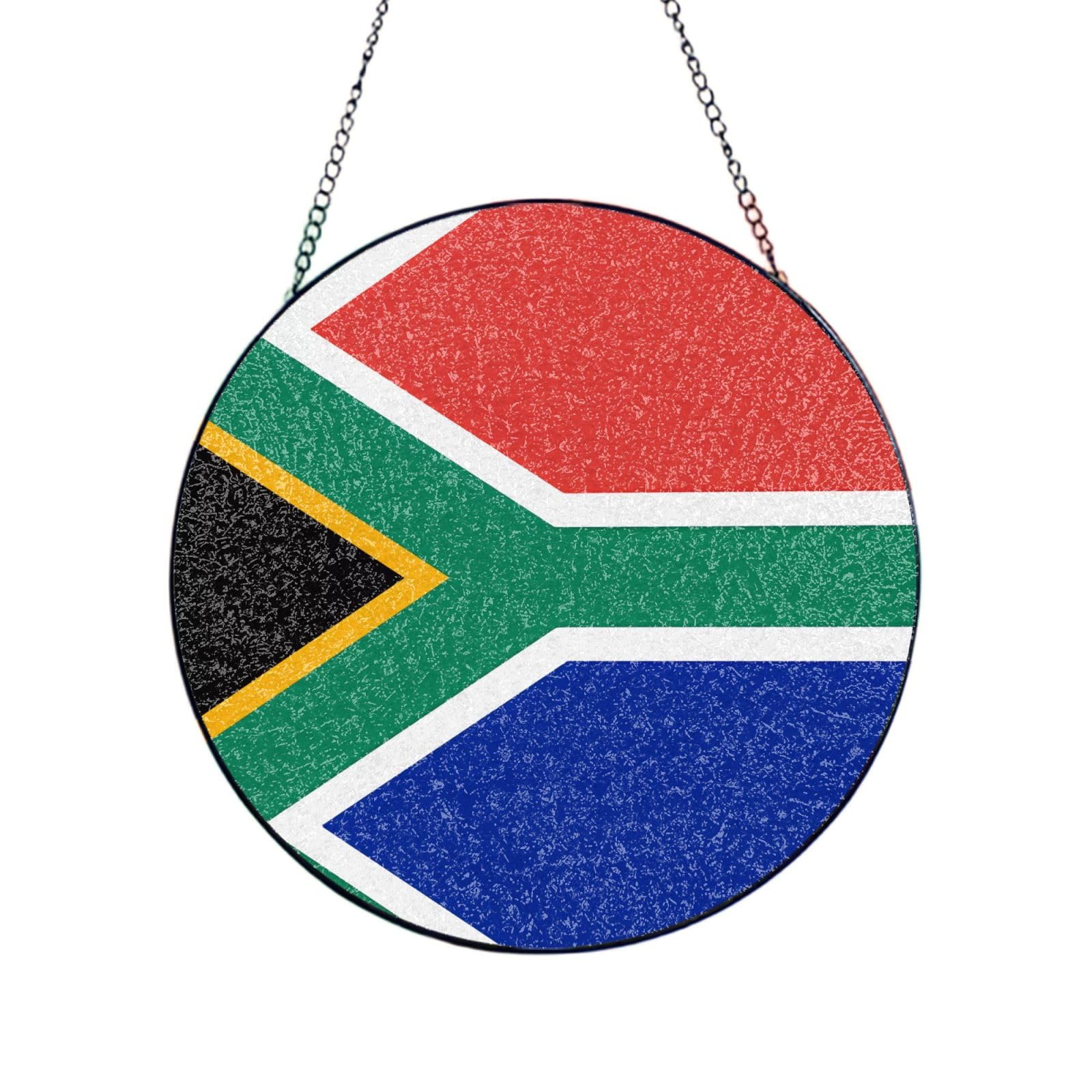 Phayah South Africa Flag Print Glass Window Hanging Sun Catchers Suncatcher Decor For Birthday For Home Garden Porch 12in（30cm）