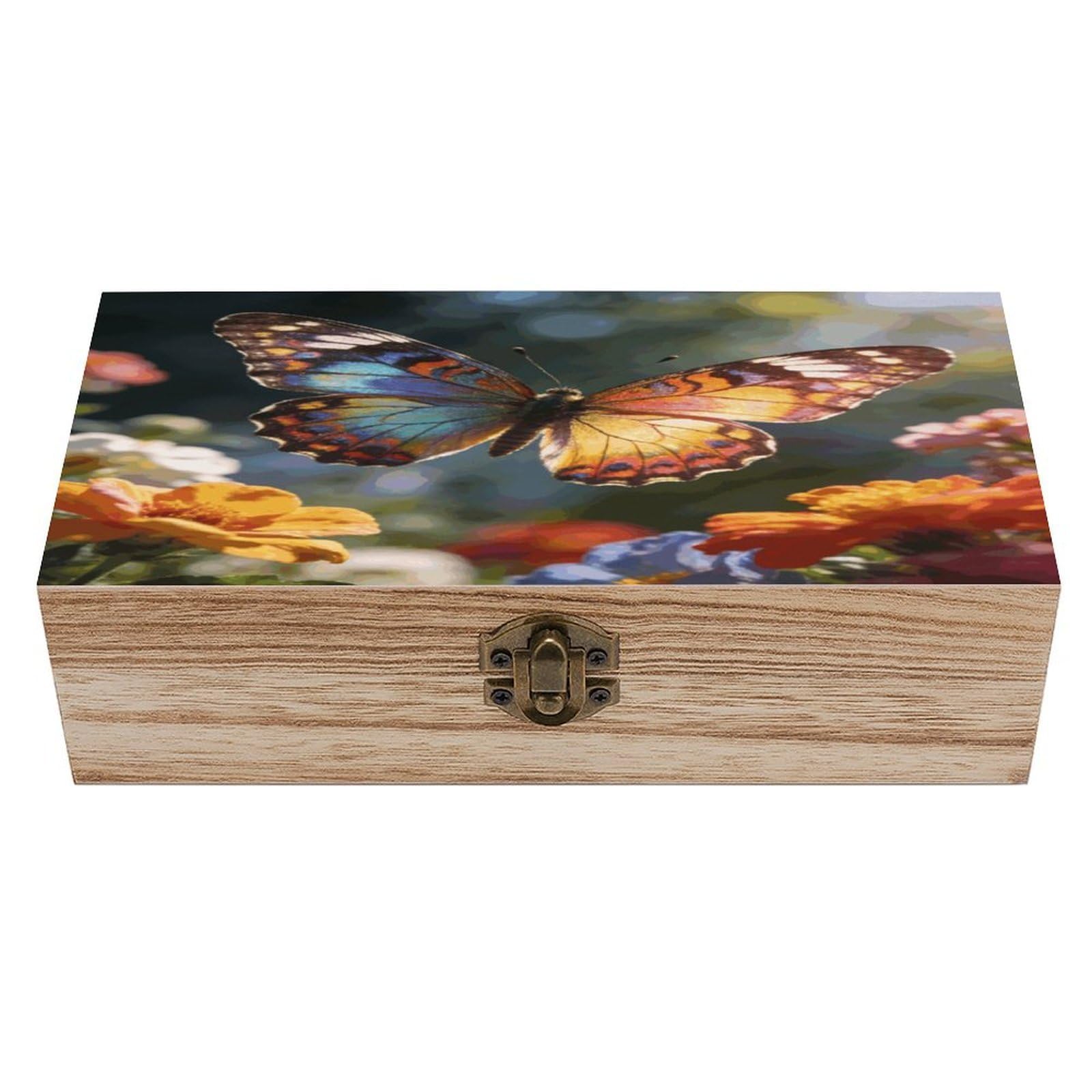 LZQPOEAS Butterfly Wooden Keepsake Box Wooden Storage Box Container with Hinged Lid Beautiful Wood Memory Box Decorative Jewelry Case for Crafts Art Hobbies & Trinket Storage