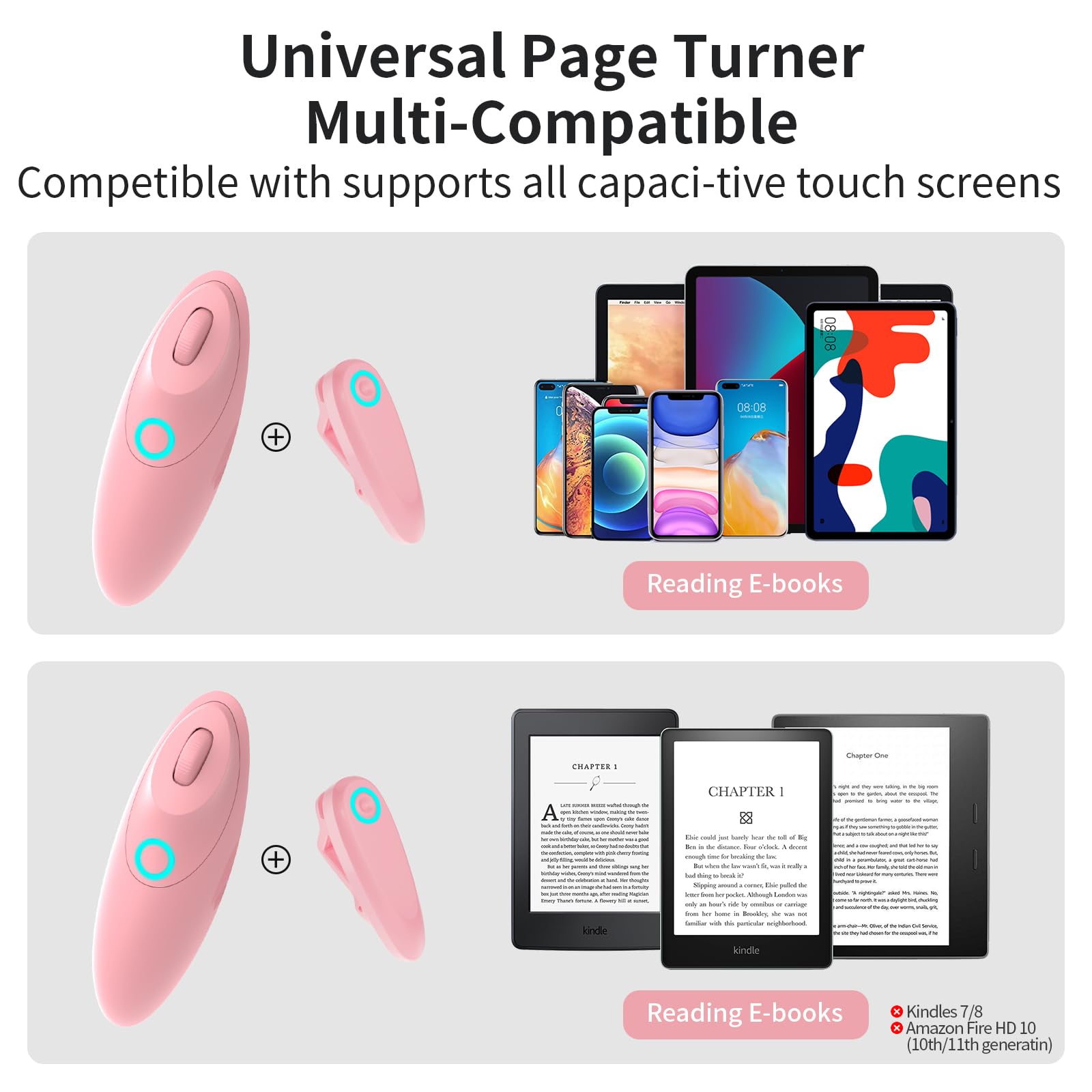 Telecomando per Kindle Page Turner – Telecomando a scorrimento per TikTok, doppia funzione per e-book e brevi video, compatibile con iPhone, iPad, Android, Kindle, ecc (rosa)