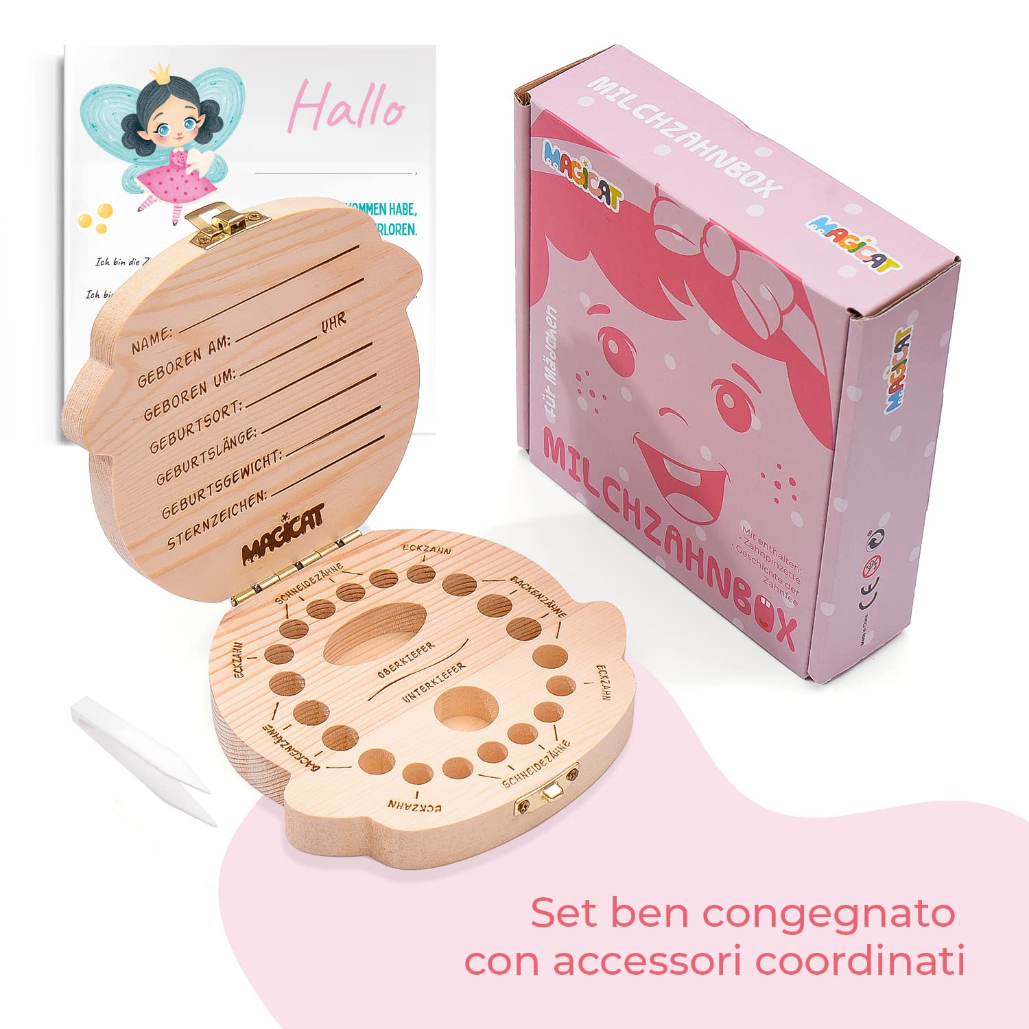Scatola Per Denti Da Latte Magicat - Legno Per Bambine Con Pinzette E Storia Fatina - Foto 7