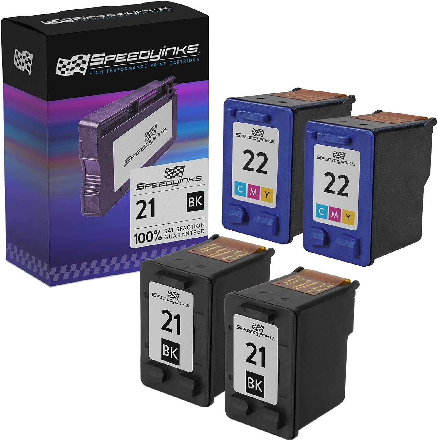 SPEEDYINKS Remanufactured Ink Cartridge Replacement for HP21 and HP 22 (2 Black, 2 Color, 4-Pack) Compatible with HP Fax 1250 3180 Officejet J3640 J3680 4315 5600 5605 5607 5609 5
