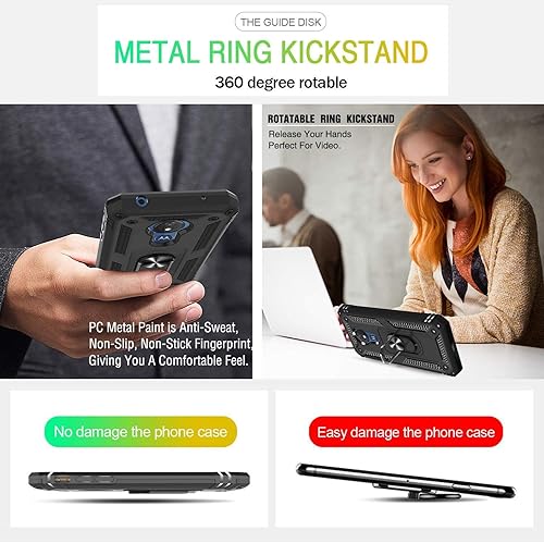 Miniatura 7 de YaHan Funda para Motorola Moto G7 PowerMoto G7 Supra, anillo giratorio de 360 grados, soporte híbrido, resistente, de doble capa, a prueba de
