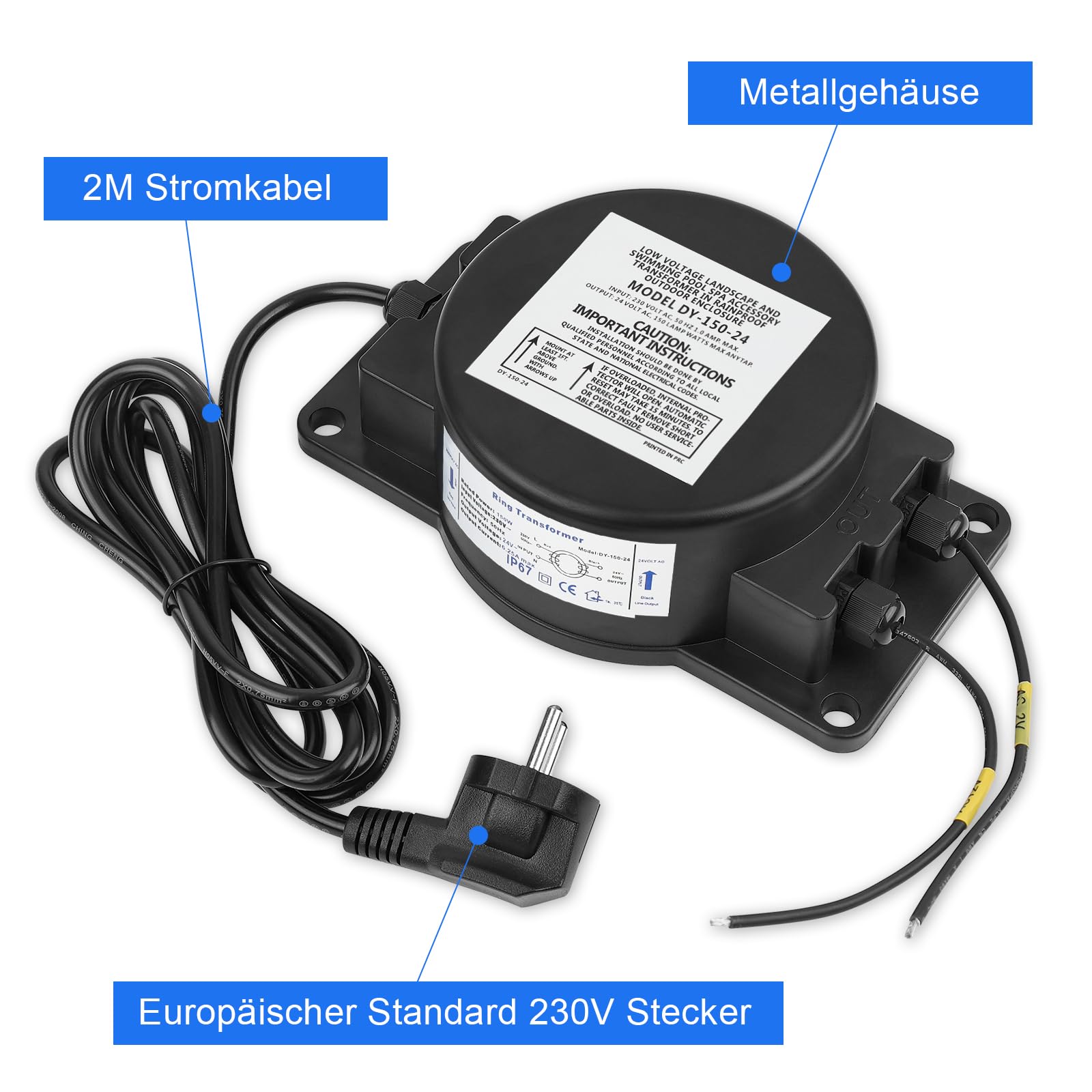 150W Transformador de iluminación de piscinas 24V AC, Transformador de baja tensión IP67 Transformador de anillo para iluminación de piscinas, iluminación de paisajes y fuentes | Transformador de bajo voltaje para iluminación de piscinas, iluminación de p