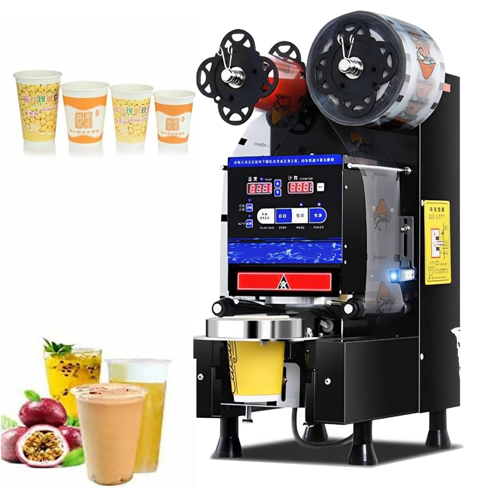 IUokLU Fully Automatic Cup Sealing Machine, Commercial 600-800 Cups/Hour Digital Control Lcd Panel Beverage Cup Sealing Machine-Black