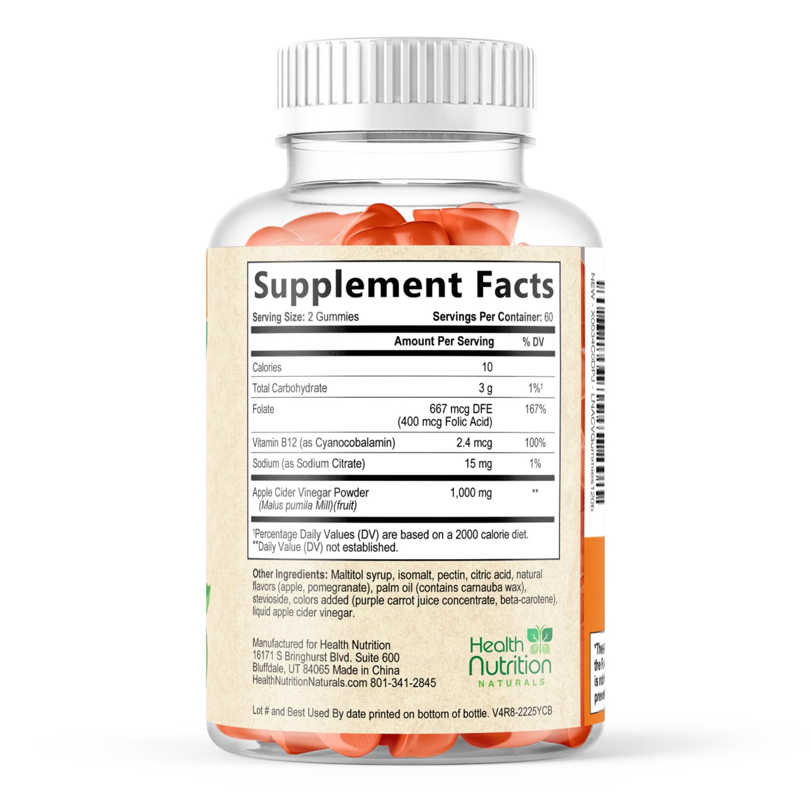 Apple Cider Vinegar Gummies 1000mg - Sugar Free - Max Strength ACV Gummy Vitamins with High Potency B12 & The Mother - Metabolism & Energy Support - Vegan Apple Cider Gummy Supplement - 120 Gummies — Amazon image 9