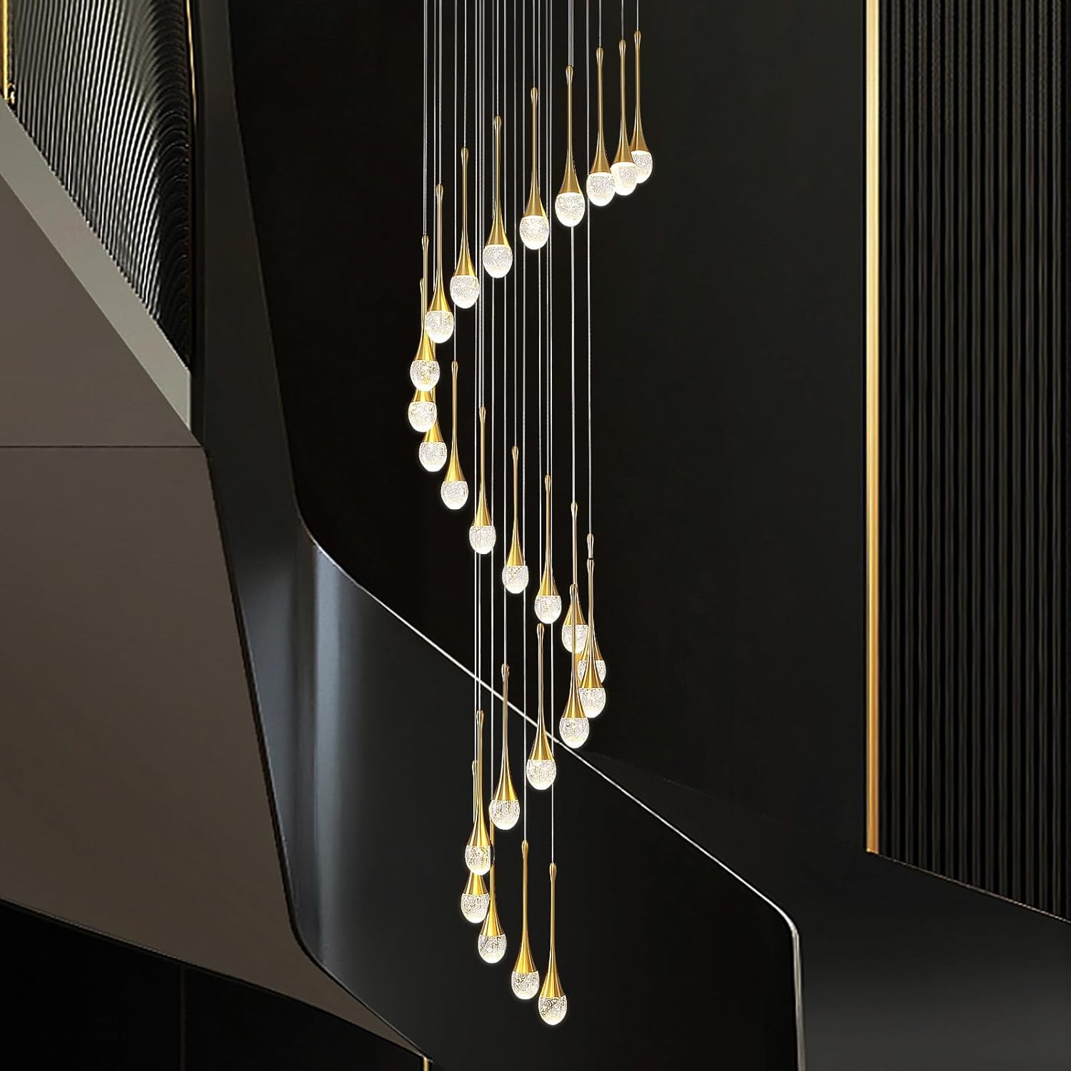 Lampadario Soggiorno Moderno Dimmerabile A Soffitto Led Lampadari Dorato Lampadario Di Cristallo A Goccia Di Pioggia Per Ingresso Corridoio Villa,Oro Lampada A Sospensione Orientabile A 26 Luci