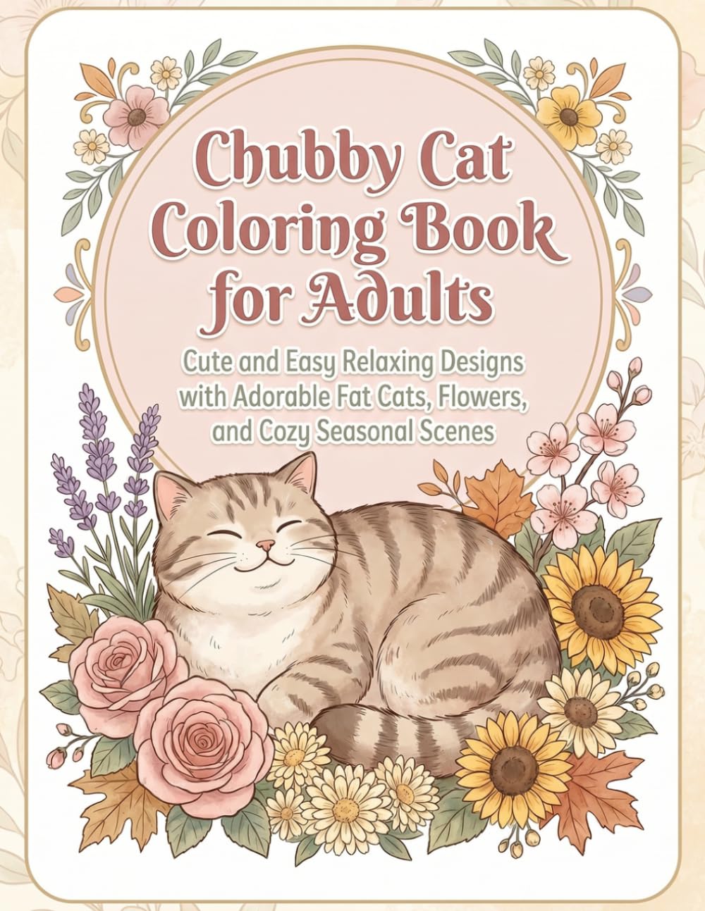 Chubby Cat Coloring Book for Adults: Cute and Easy Relaxing Designs with Adorable Fat Cats, Flowers, and Cozy Seasonal Scenes for Stress Relief, Mindfulness, and Bedtime Relaxation