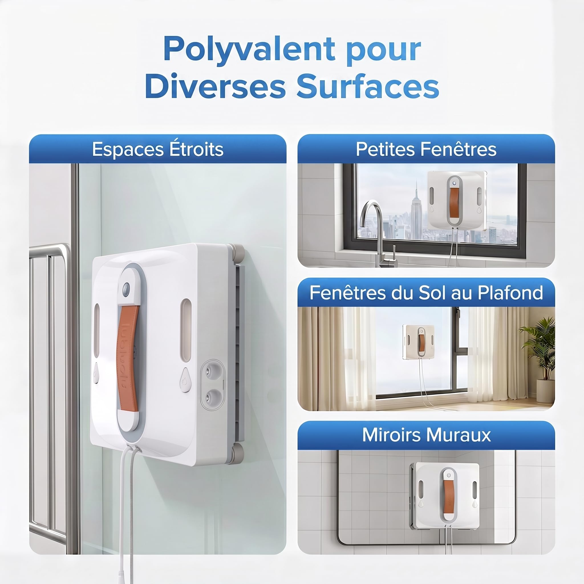 Lubluelu Robot Lave-Vitres avec Navigation IA, Aspiration 8 kPa, Double Pulvérisation, Réservoir 80 ml, Système de Sécurité 8 Niveaux, Nettoyage Automatique des Vitres (Blanc)