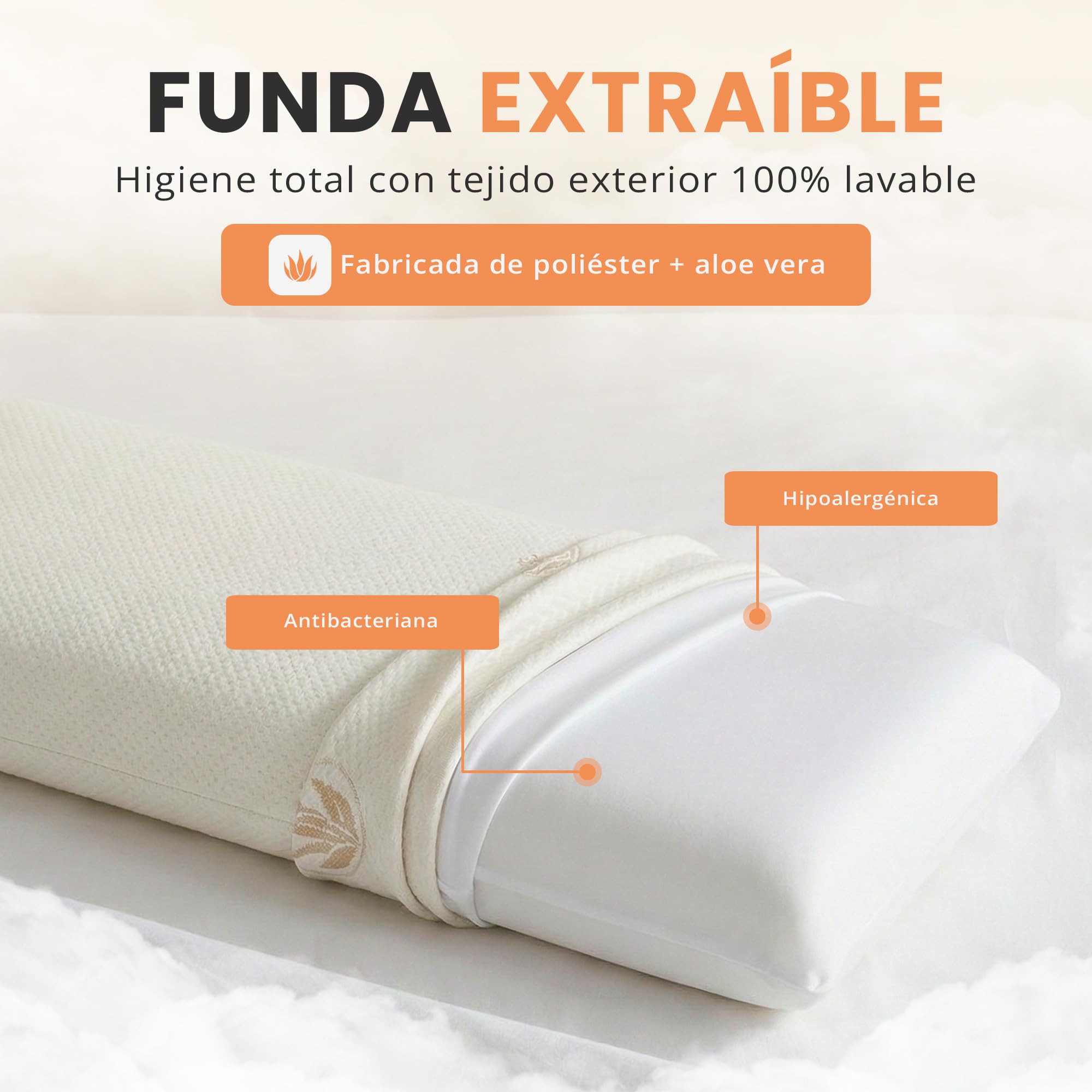 JUPPLIES Almohada Viscoelástica 100% con Efecto Memoria | 70 Cm, Pack 2 Unidades | Firmeza Media, Funda Aloe Vera Lavable | Hogar, Hotel